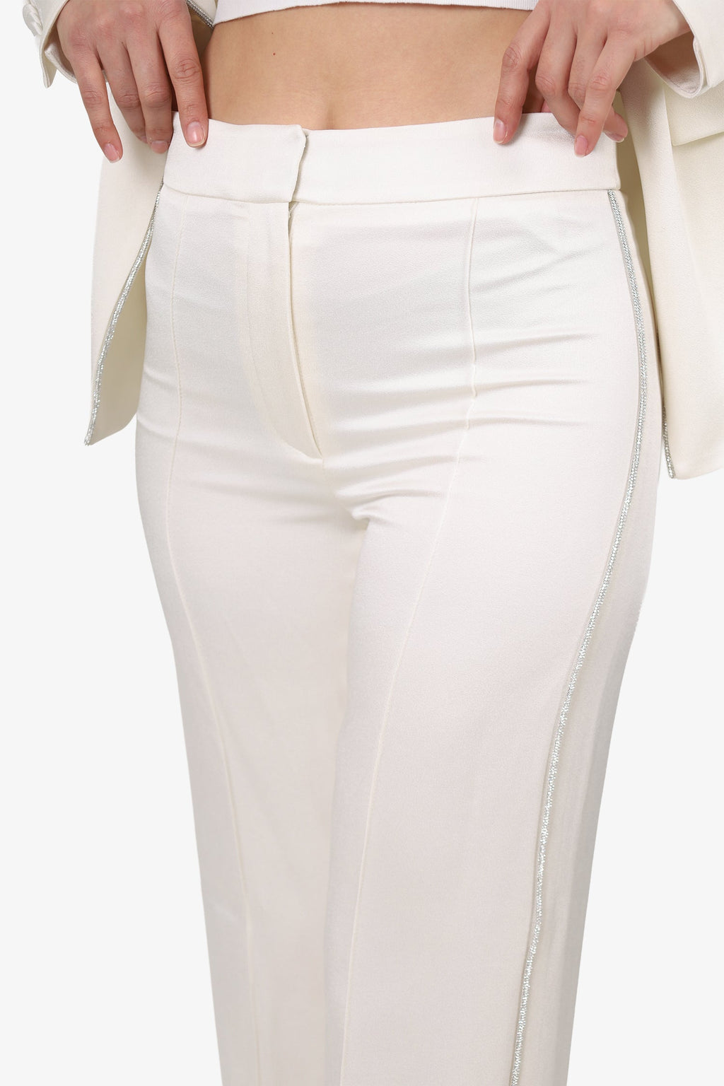 Veronica Beard White Satin Embellished Trim Single Breasted Blazer + Pants Size 2/4
