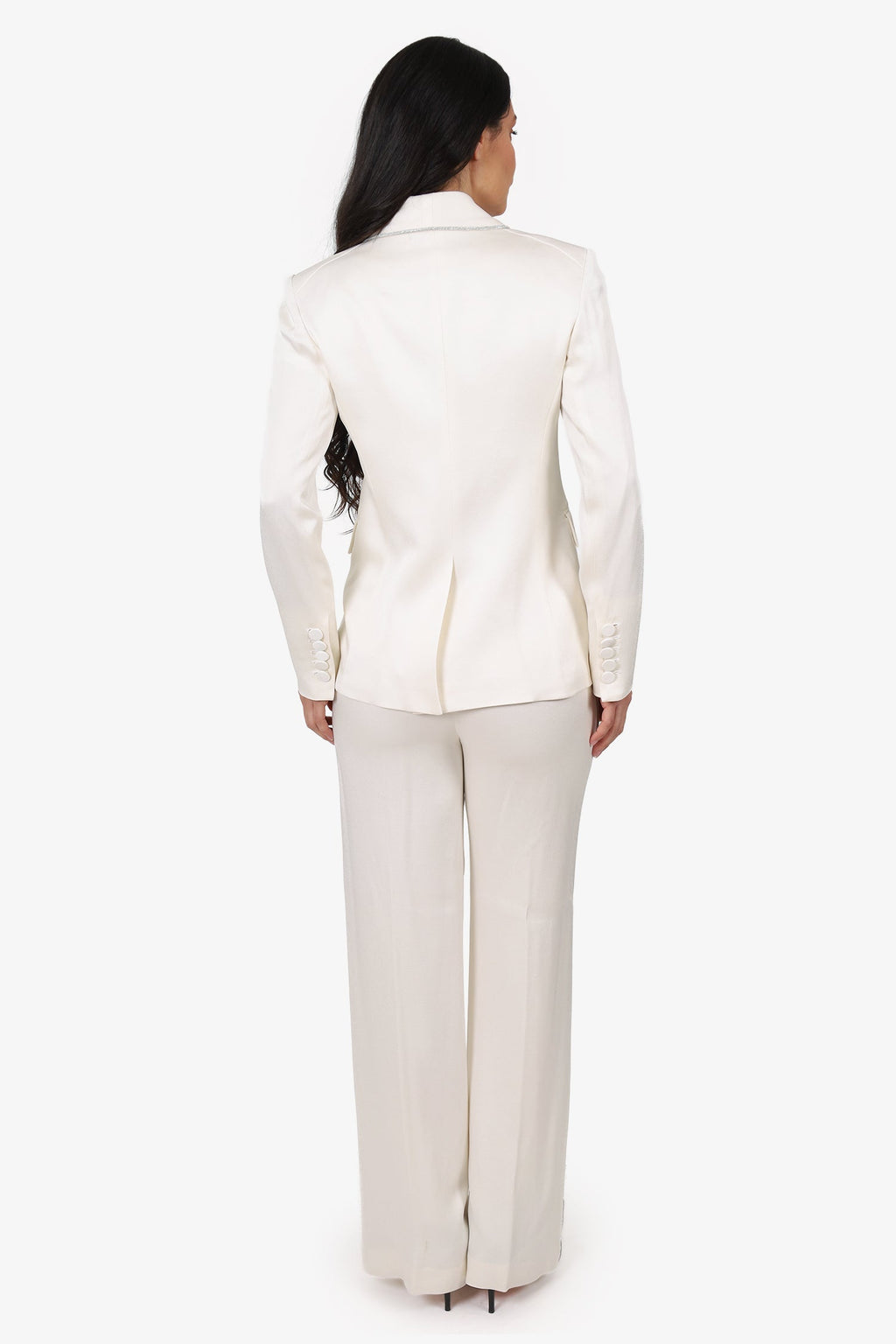 Veronica Beard White Satin Embellished Trim Single Breasted Blazer + Pants Size 2/4
