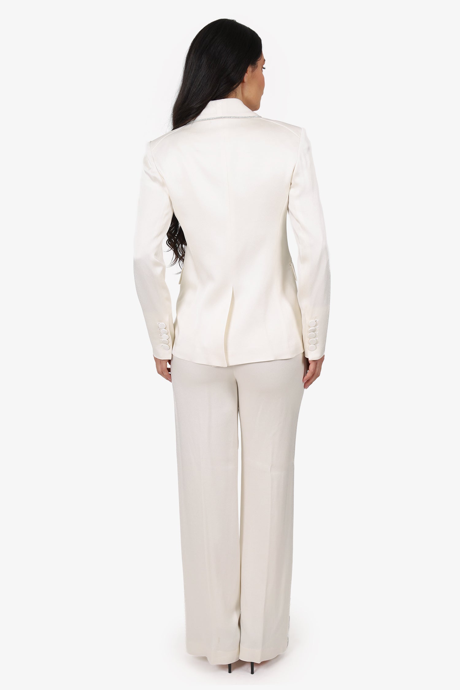 Veronica Beard White Satin Embellished Trim Single Breasted Blazer + Pants Size 2/4
