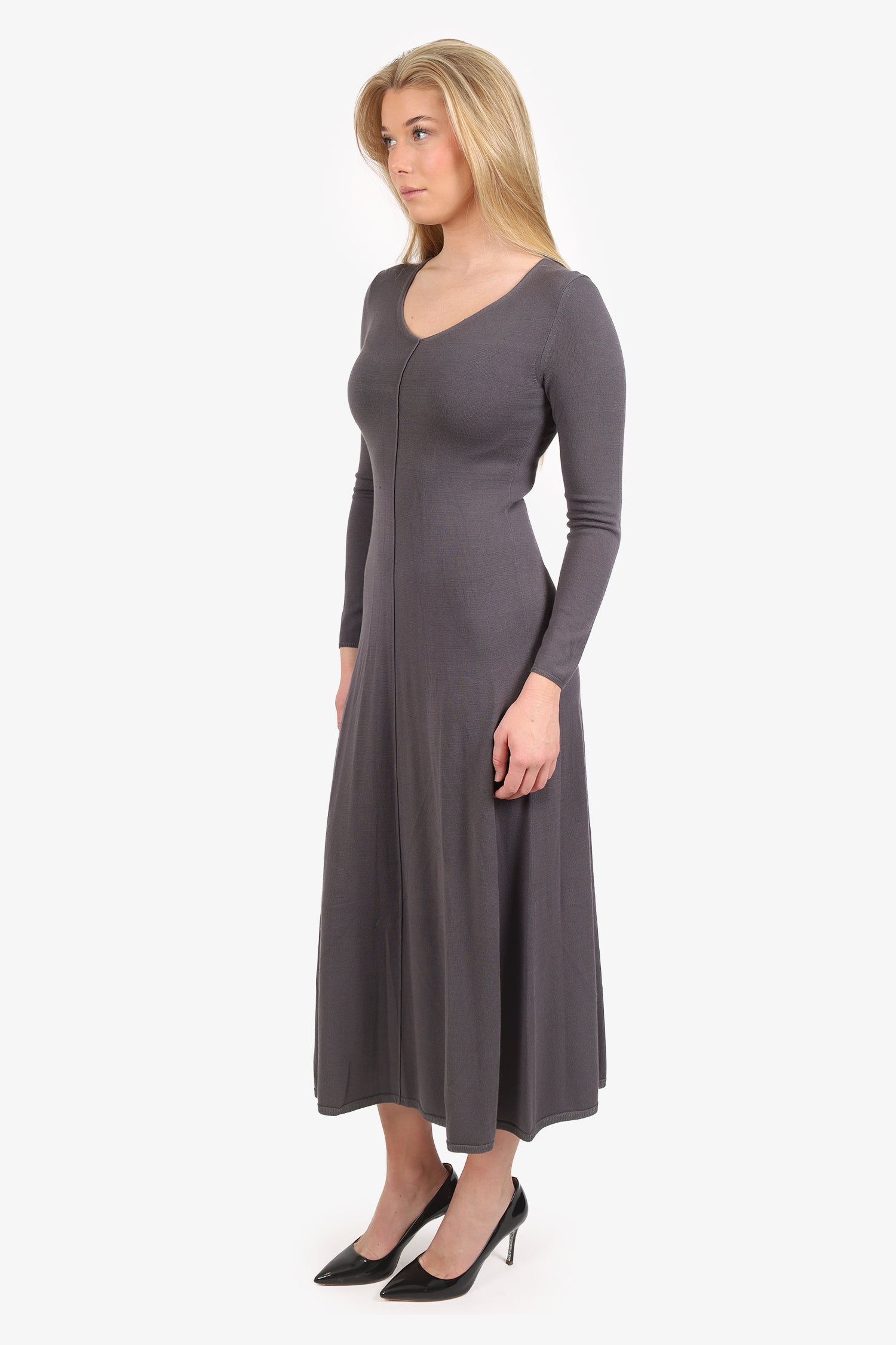 Lafayette Grey Sheer V-Neck Long Sleeve Dress Estimated Size S