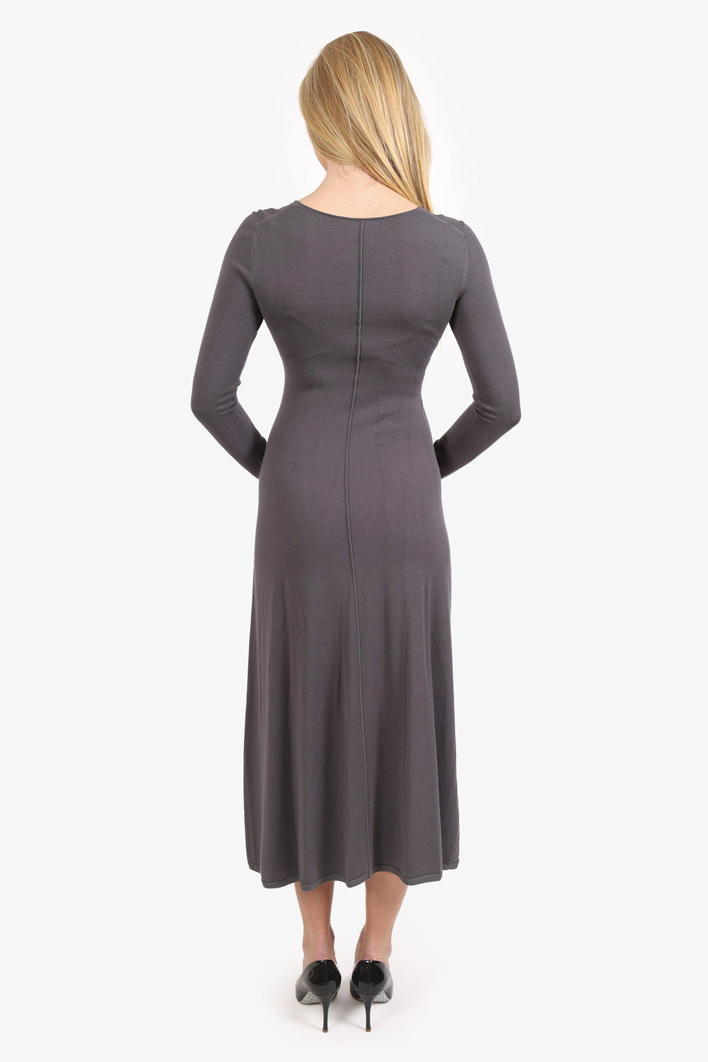 Lafayette Grey Sheer V-Neck Long Sleeve Dress Estimated Size S