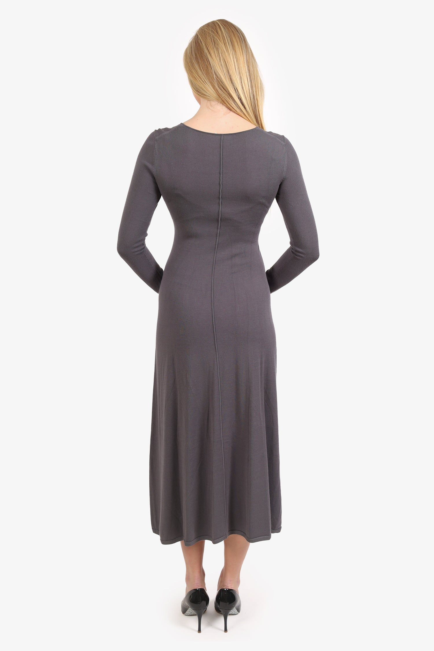 Lafayette Grey Sheer V-Neck Long Sleeve Dress Estimated Size S