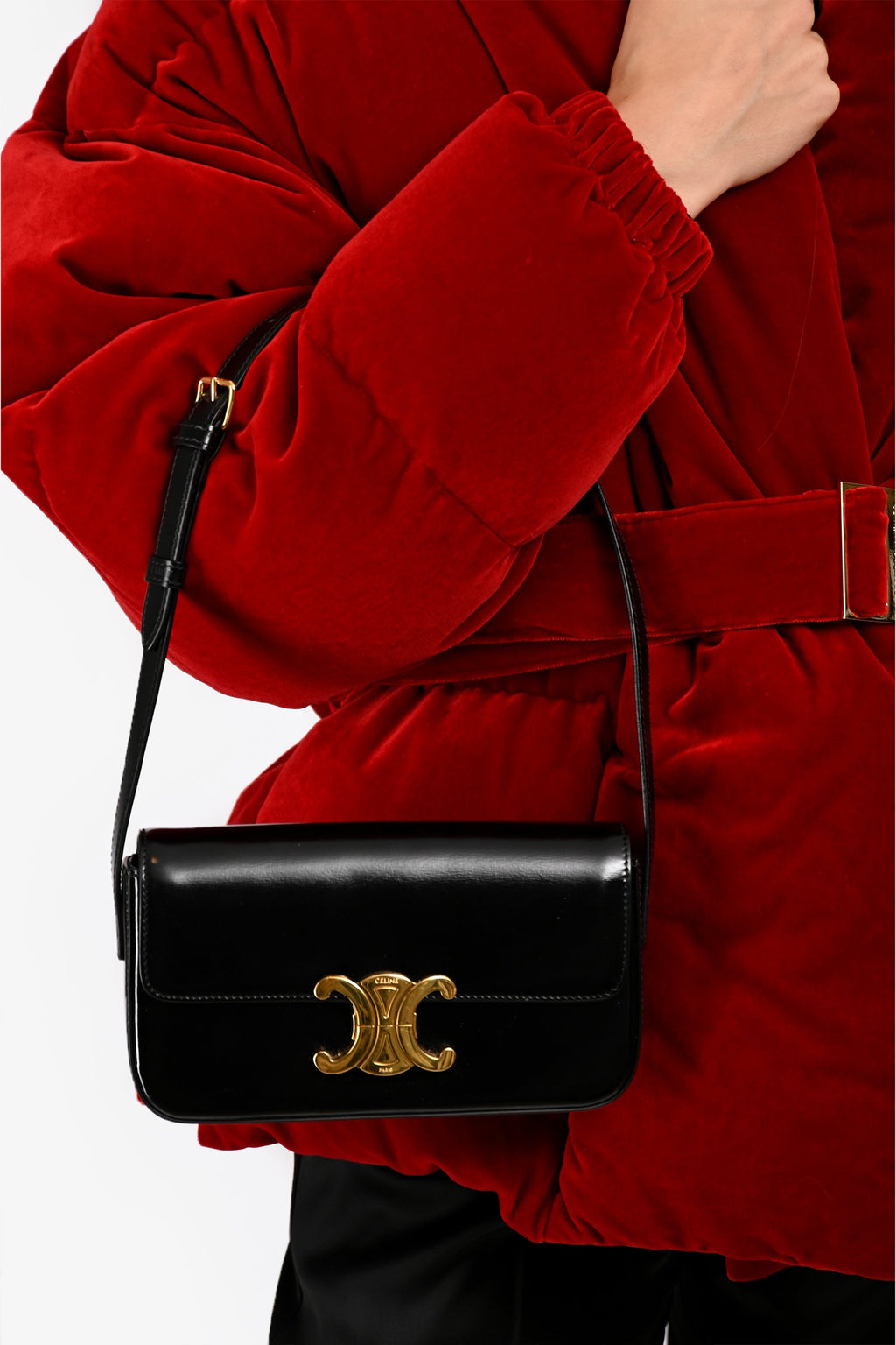 Celine Black Leather Claude Triomphe Shoulder Bag