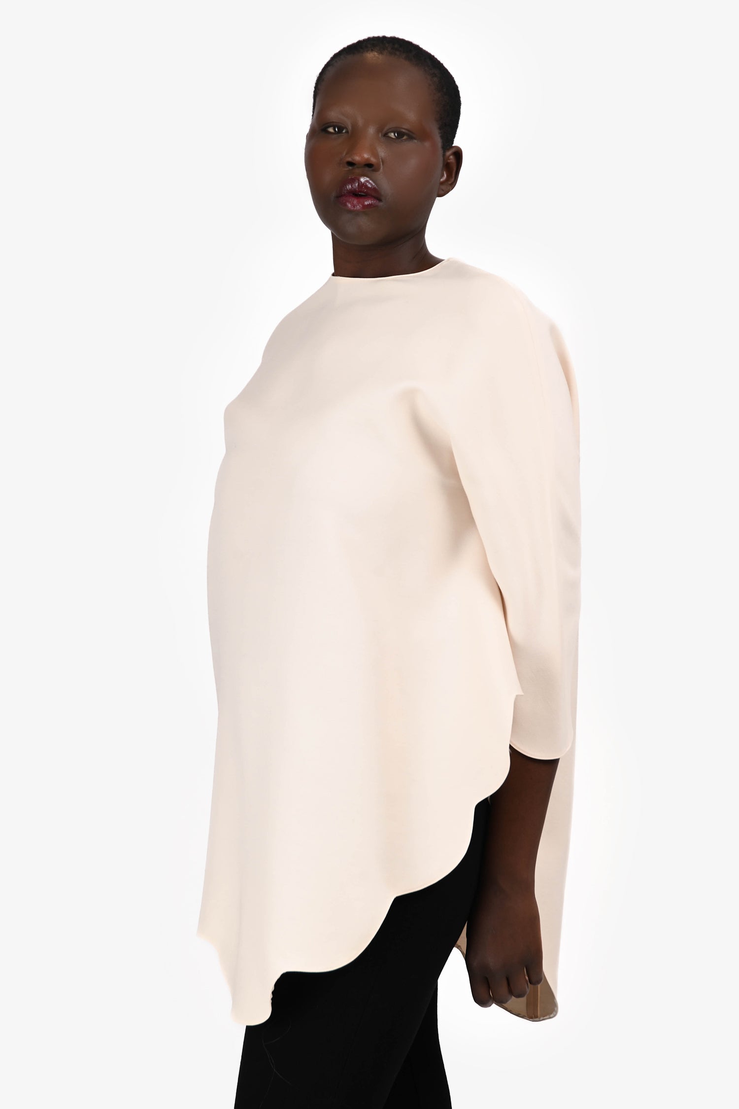 Valentino White 'Cady' Scalloped Edge Poncho Top Size 40