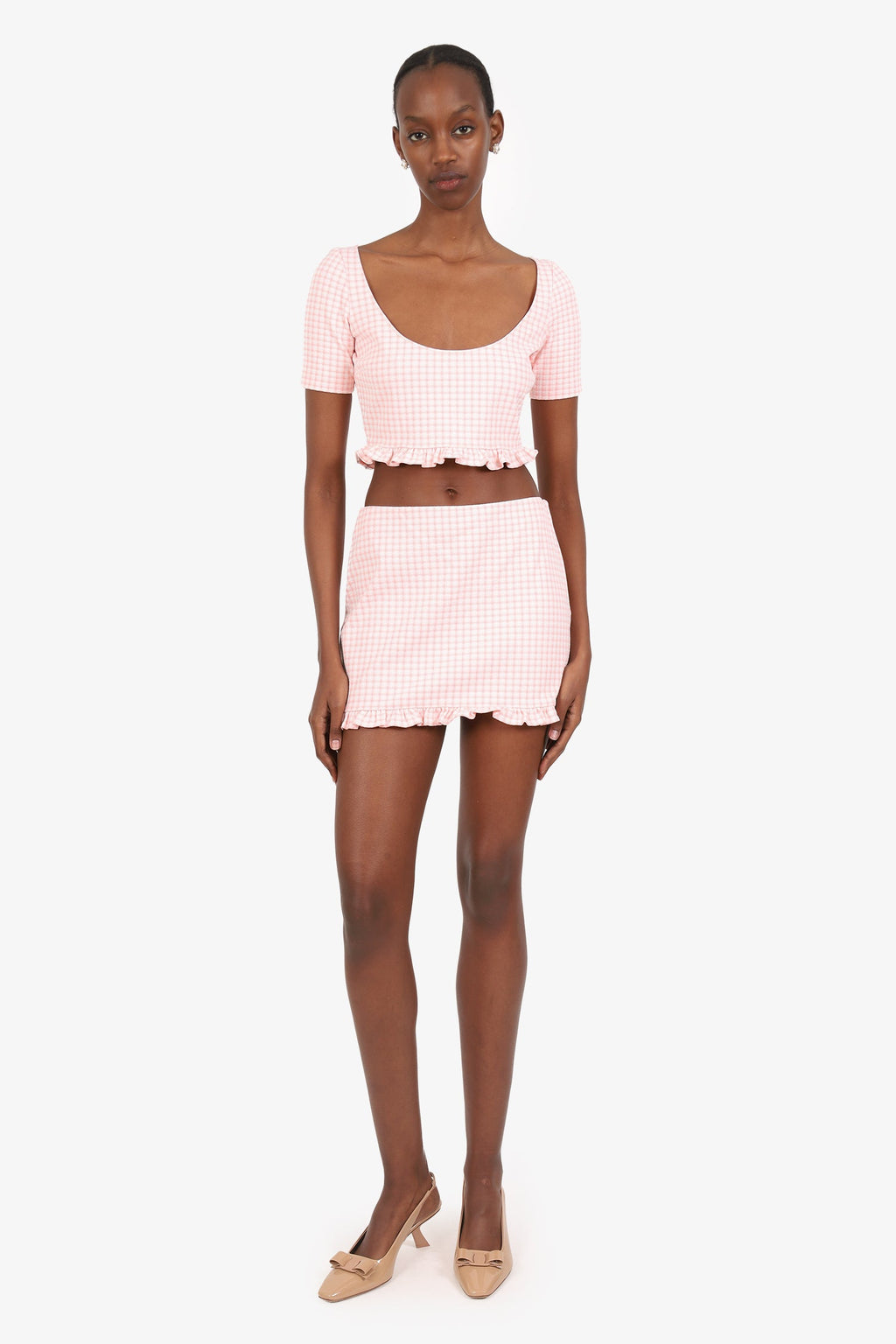 Miu Miu Pink Check Ruffled Mini Skirt Size 40