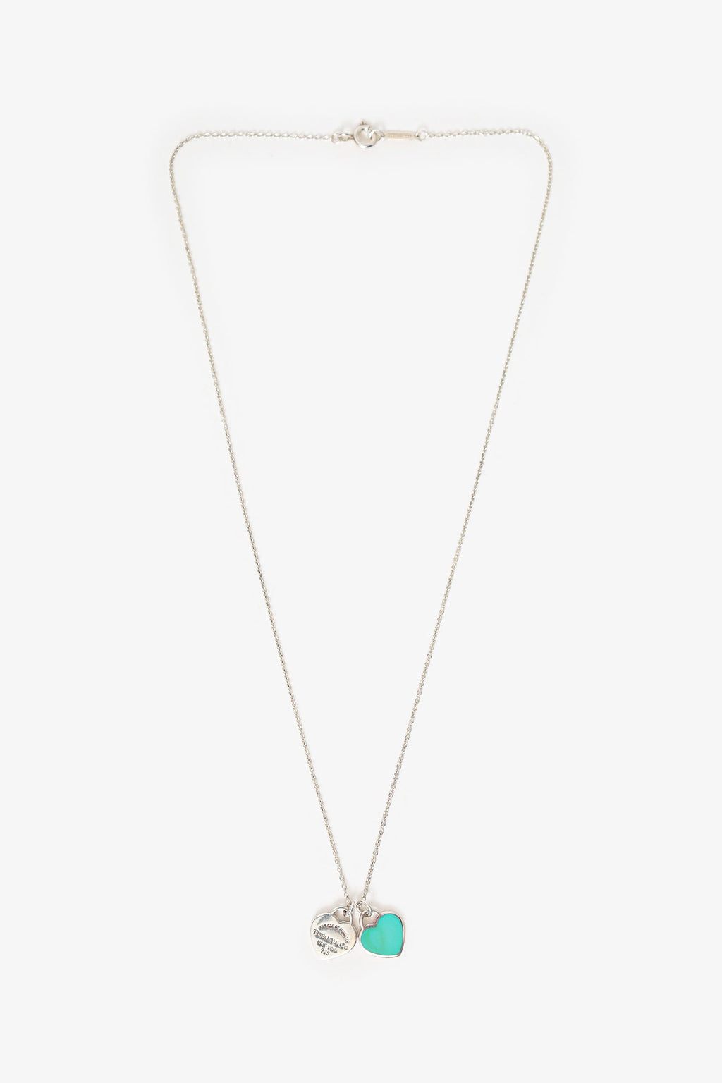 Tiffany & Co. Sterling Silver Blue Double Heart Tag Pendant Necklace