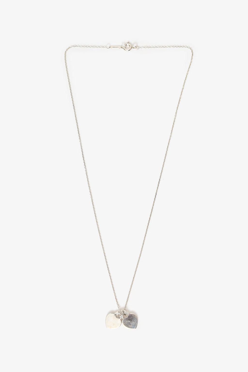 Tiffany & Co. Sterling Silver Blue Double Heart Tag Pendant Necklace