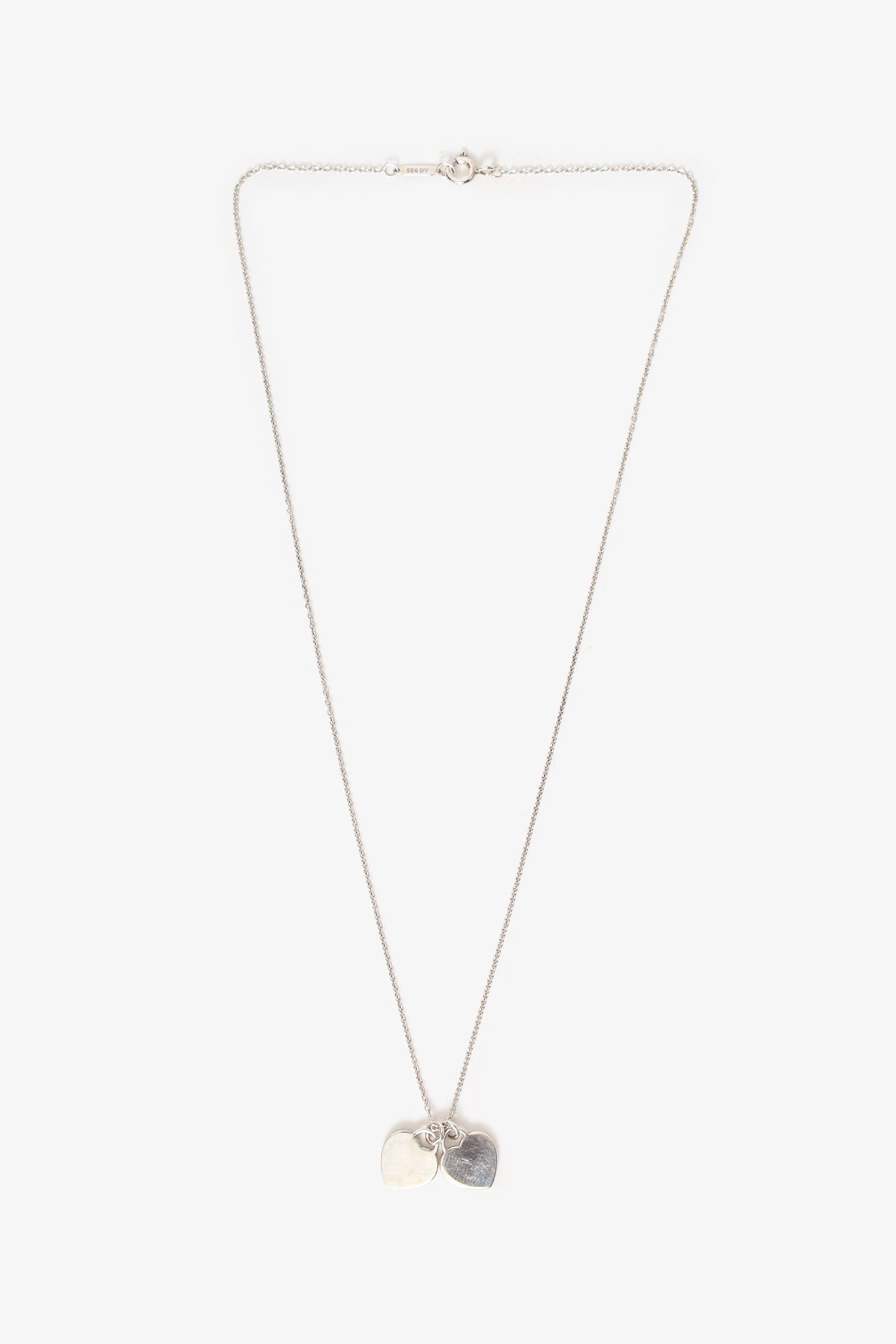 Tiffany & Co. Sterling Silver Blue Double Heart Tag Pendant Necklace