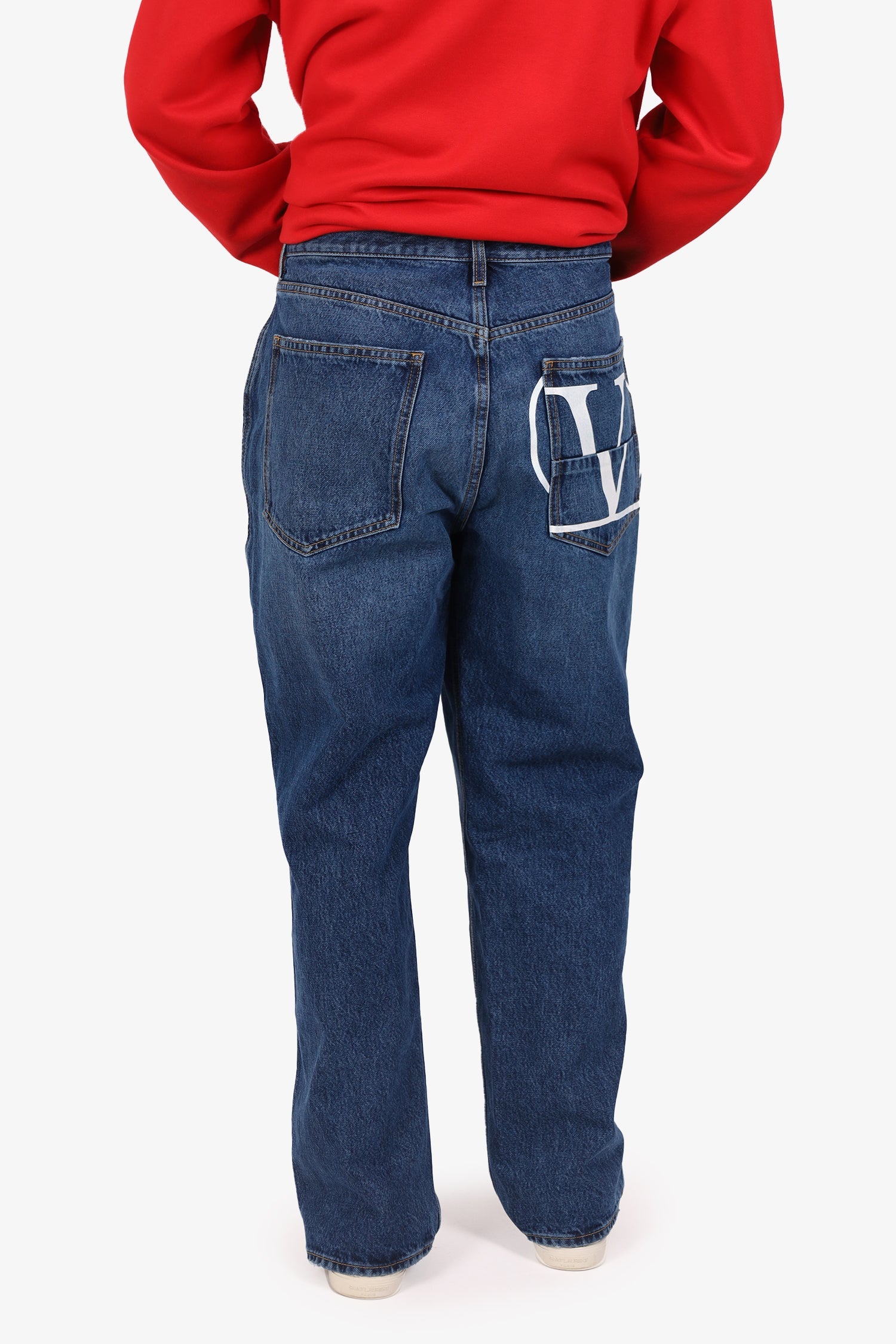 Valentino Blue Denim Logo Pocket Straight Leg Jeans Size 38 Mens