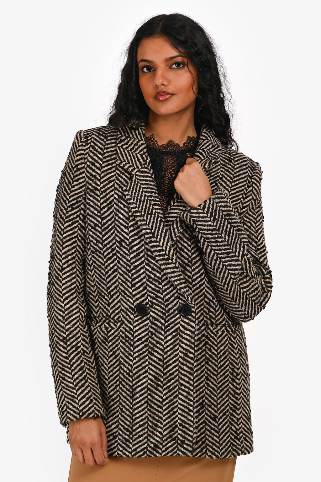 Anine Bing Brown/Black 'Diana' Wool Chevron Blazer Size XS