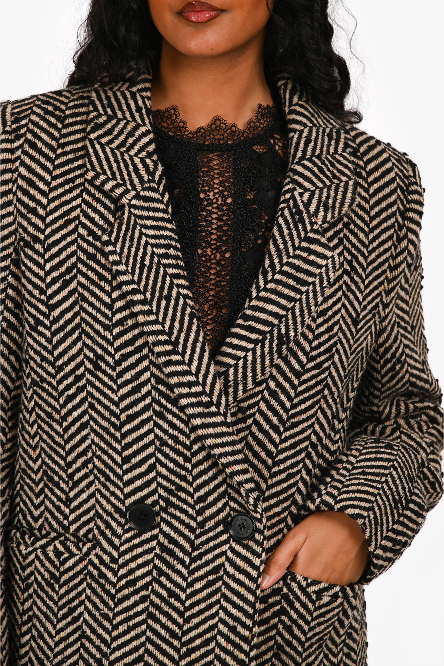Anine Bing Brown/Black 'Diana' Wool Chevron Blazer Size XS