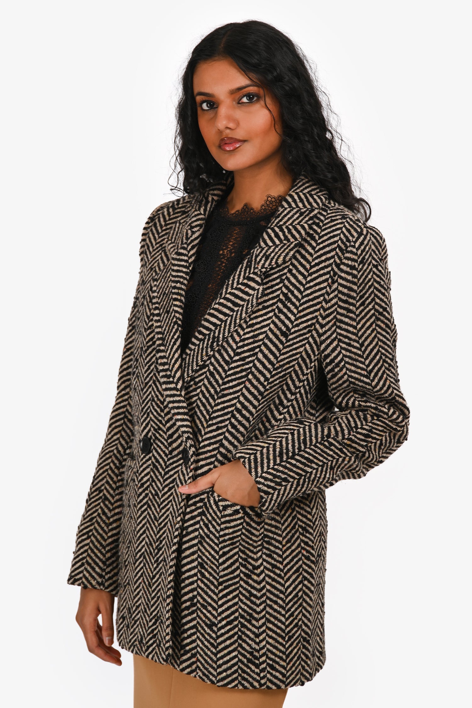 Anine Bing Brown/Black 'Diana' Wool Chevron Blazer Size XS
