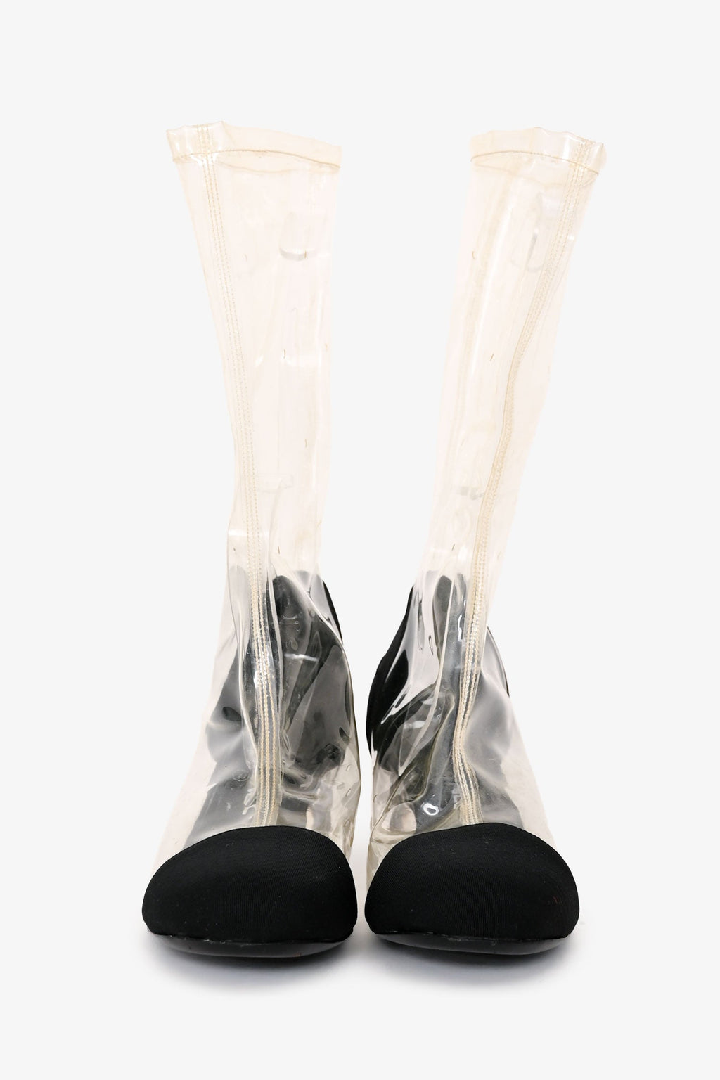 Pre-Loved Chanel™ 2018 Black/Transparent PVC Interlocking CC Boots Size 37