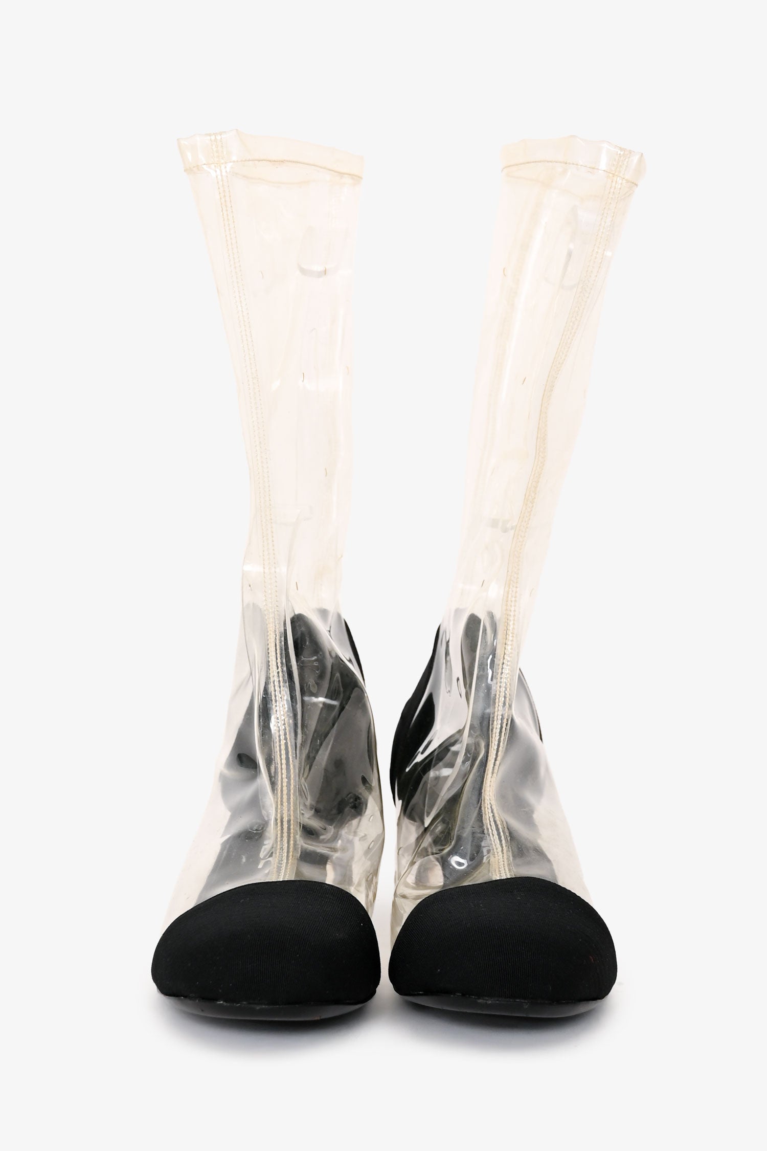 Pre-Loved Chanel™ 2018 Black/Transparent PVC Interlocking CC Boots Size 37