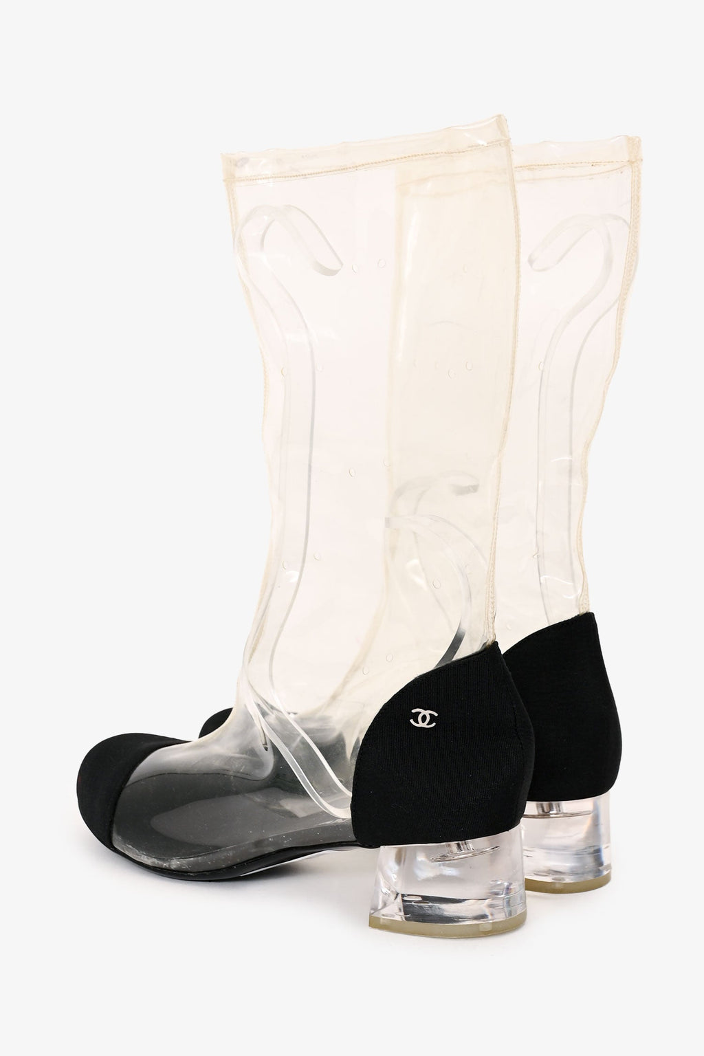 Pre-Loved Chanel™ 2018 Black/Transparent PVC Interlocking CC Boots Size 37
