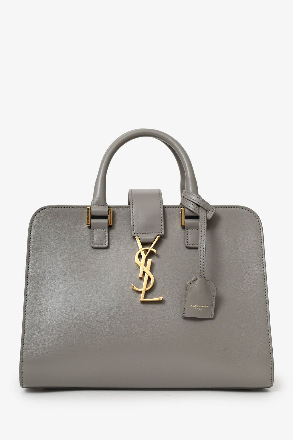 Saint Laurent Grey Leather Baby YSL Cabas Top Handle With Strap