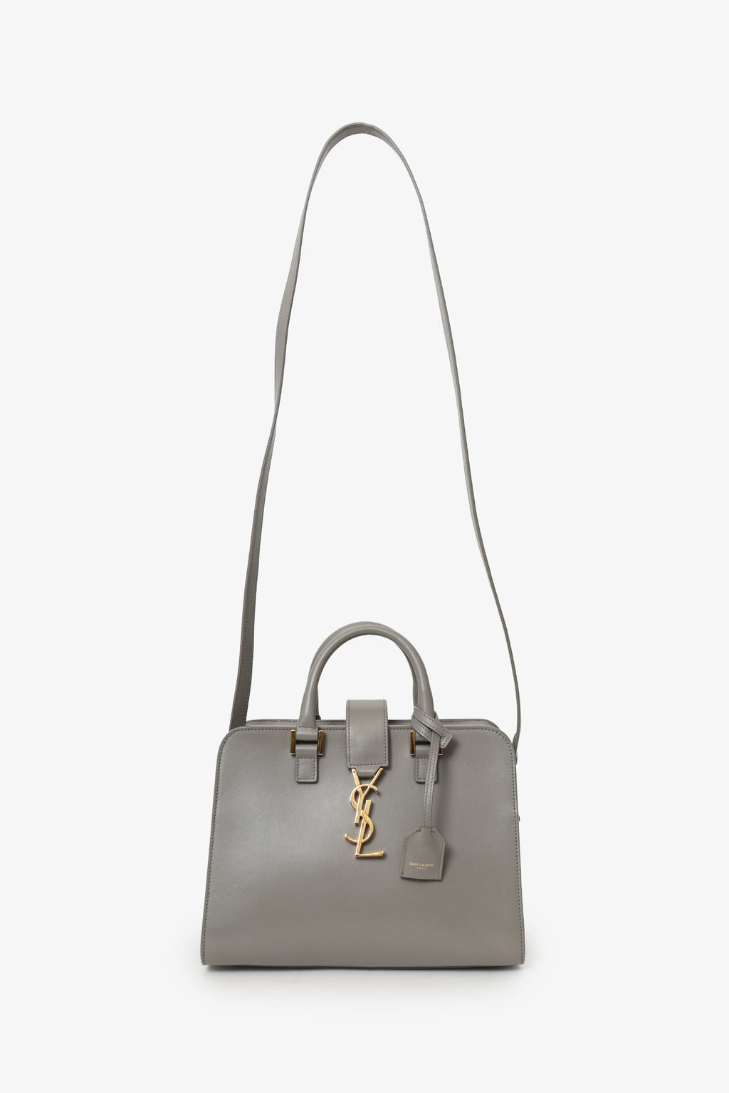 Saint Laurent Grey Leather Baby YSL Cabas Top Handle With Strap