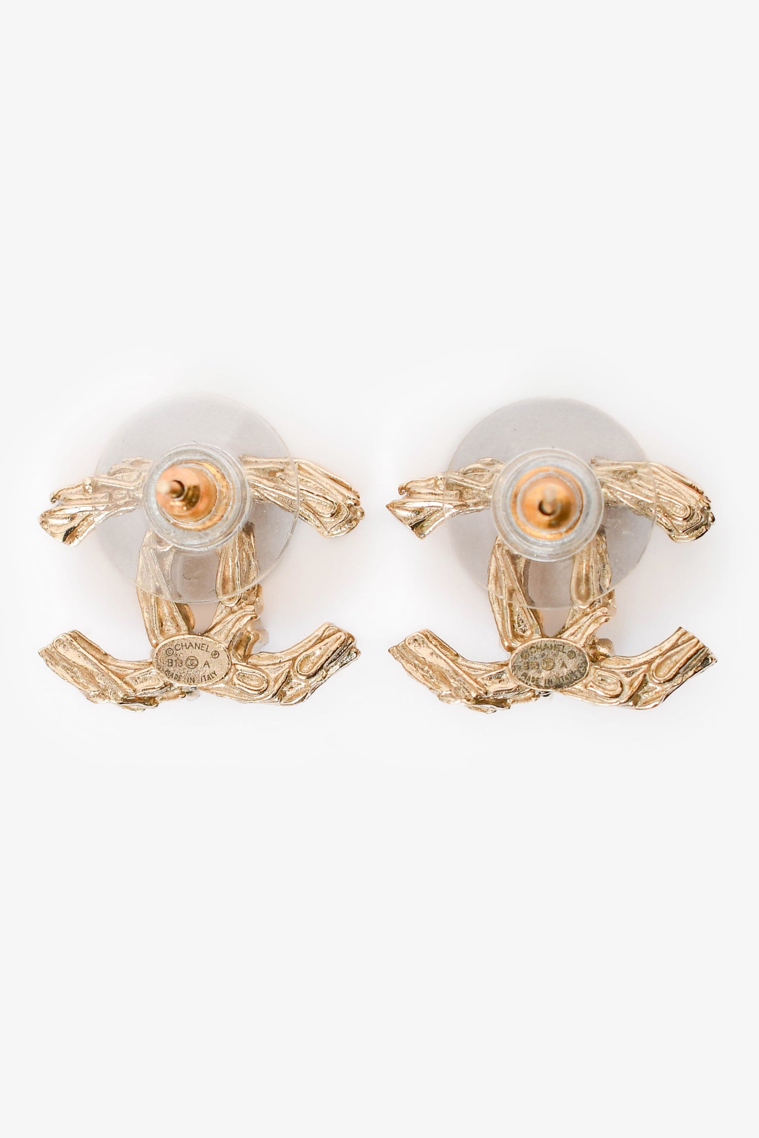 Pre-Loved Chanel™ 2013 Gold Toned Crystal Detail CC Stud Earrings