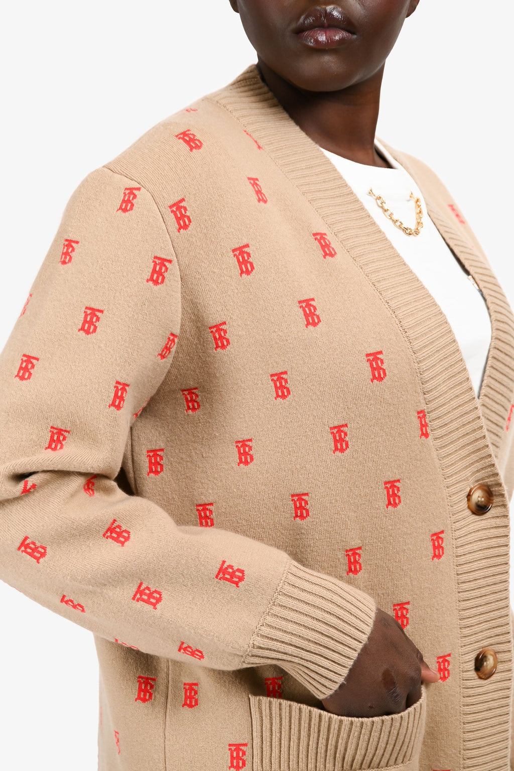 Burberry igan Beige Wool/Cashmere 'TB' Monogram igan Size L