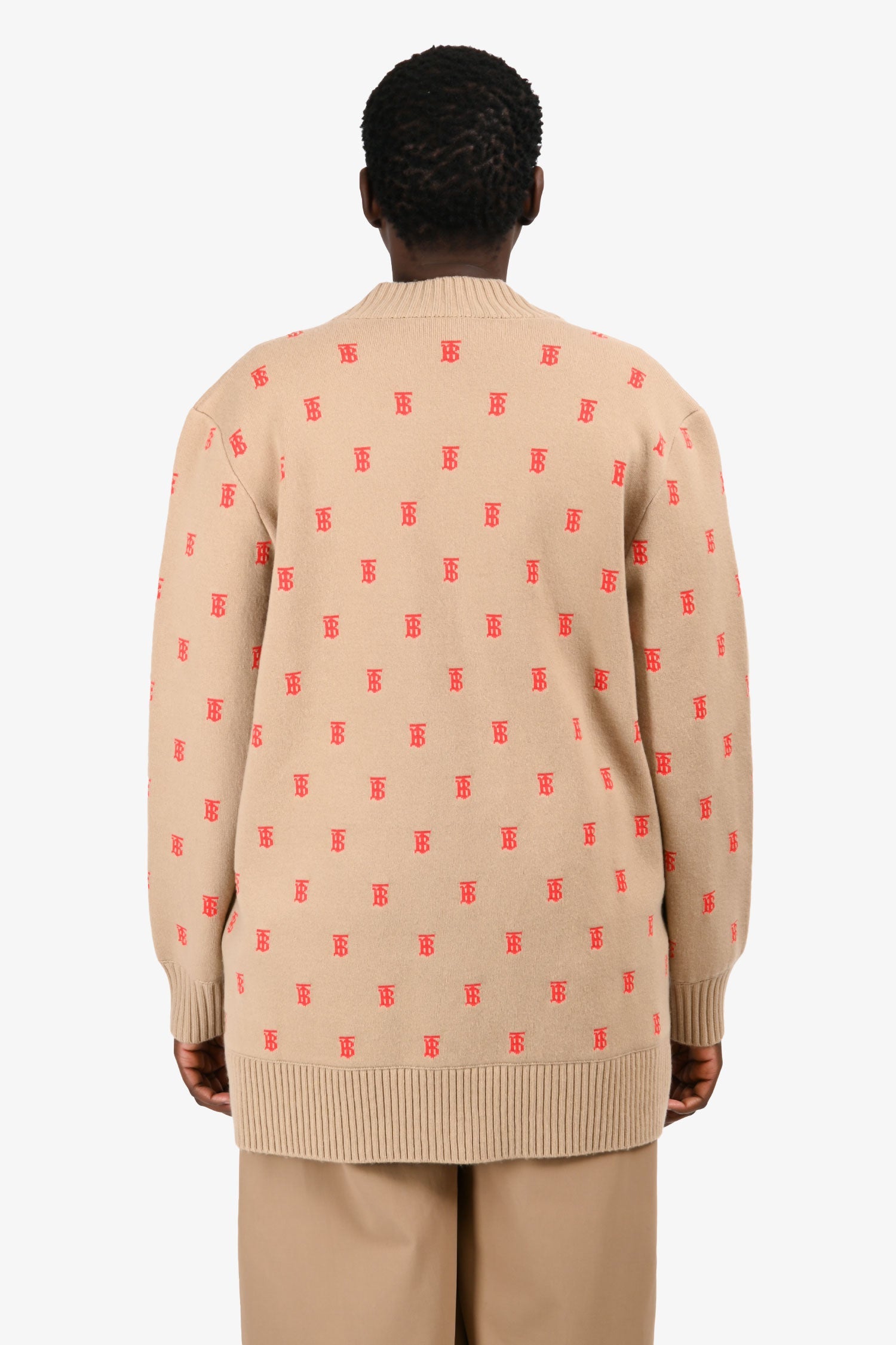 Burberry igan Beige Wool/Cashmere 'TB' Monogram igan Size L
