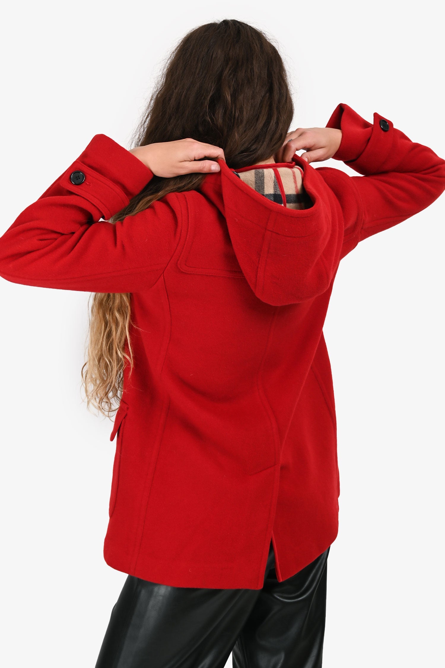 Burberry Brit Red Wool Toggle Hooded Duffle Coat Size 6