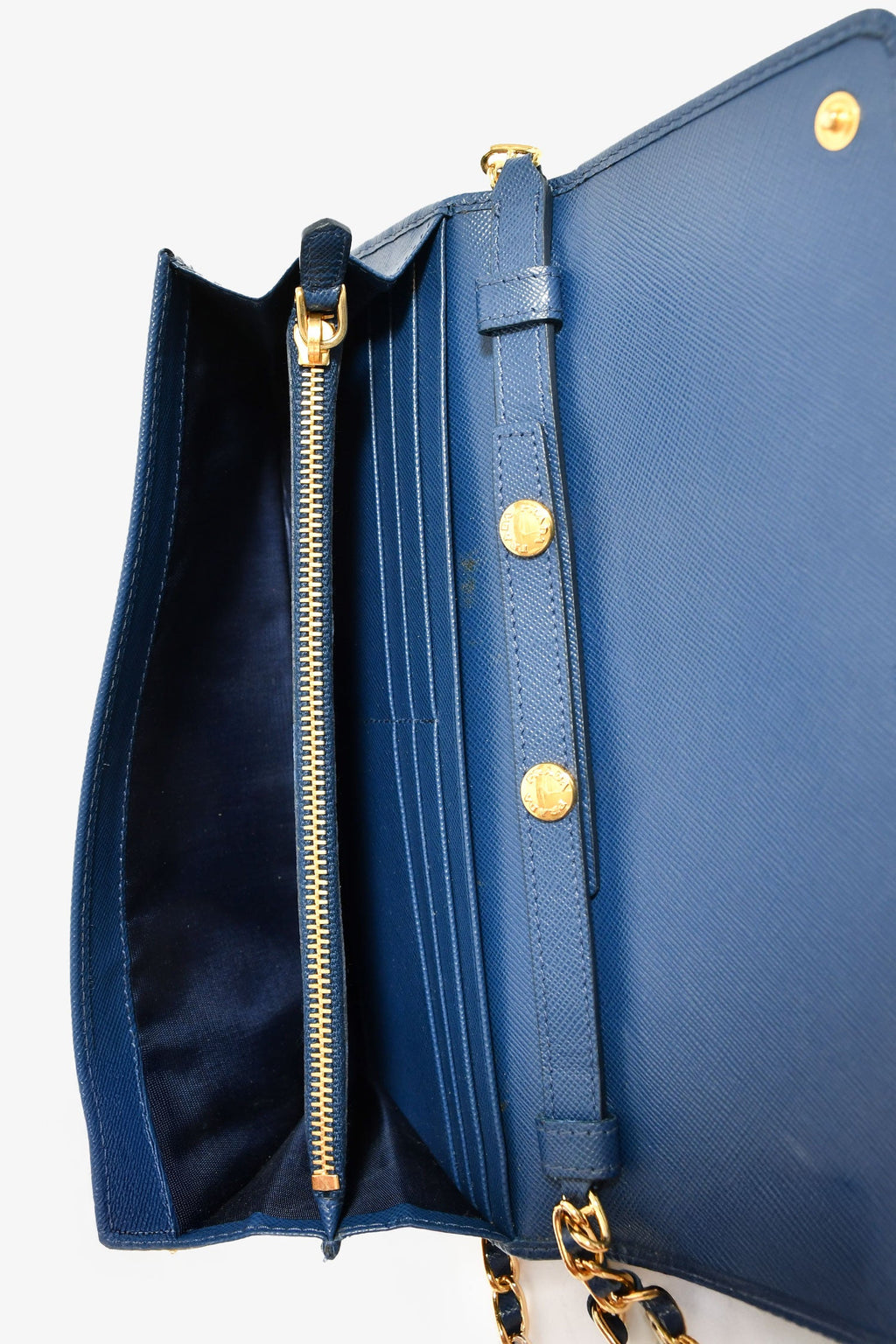 Prada Blue Saffiano Wallet On Chain