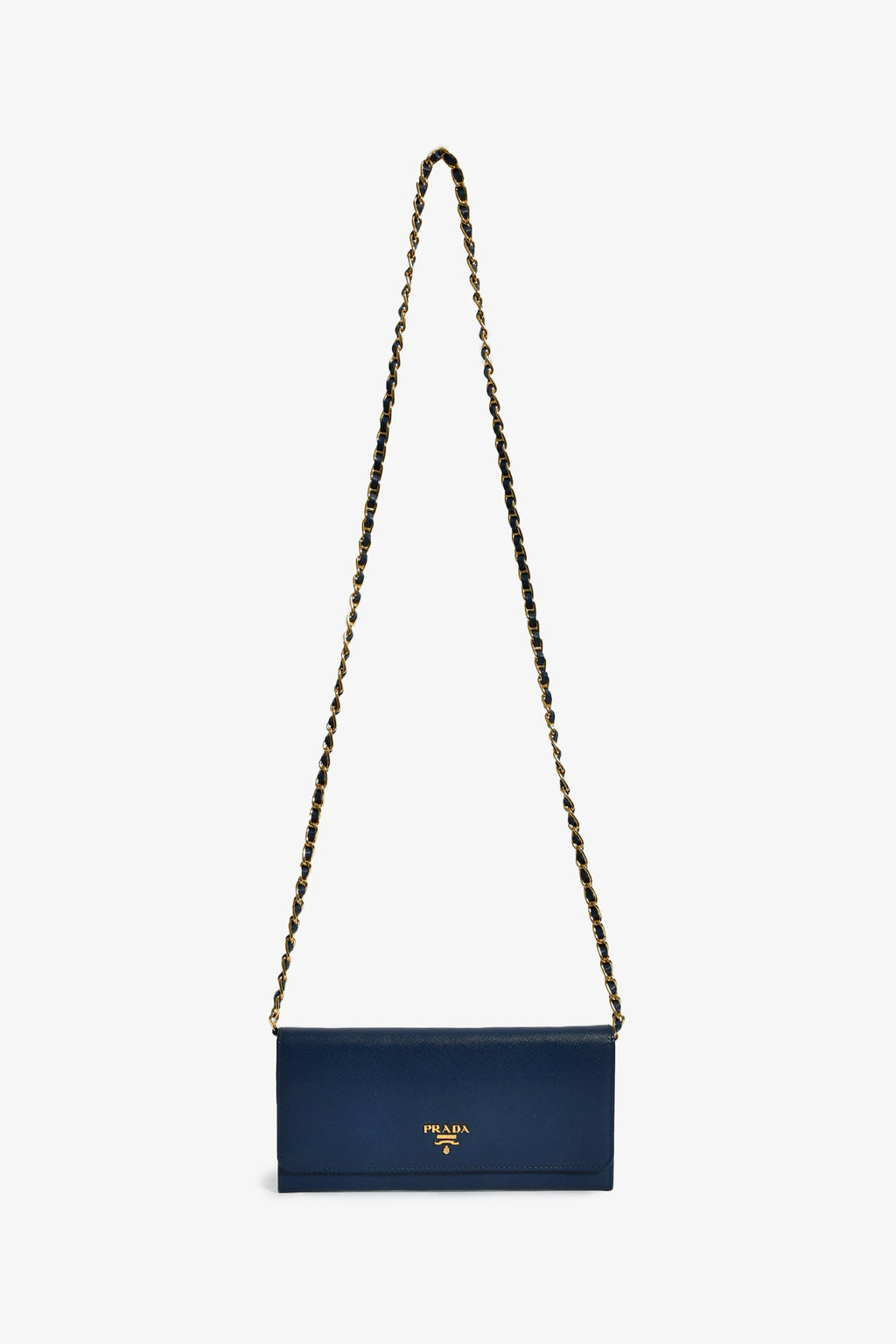 Prada Blue Saffiano Wallet On Chain