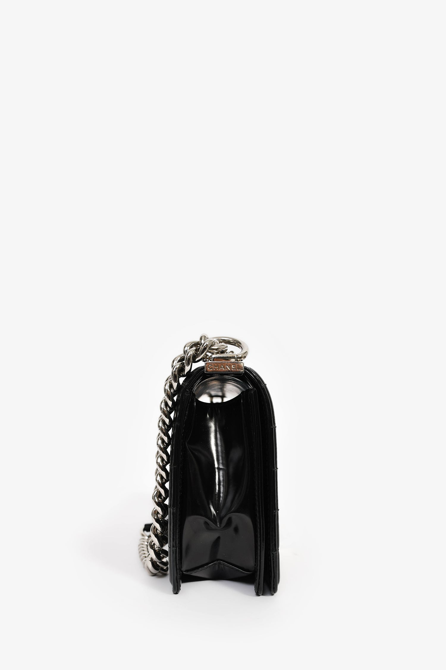 Pre-Loved Chanel™ 2012 Black Patent Leather Medium Reverso Boy Bag SHW