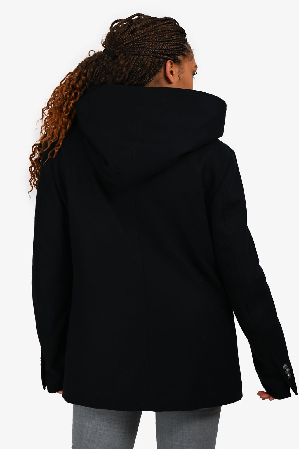 Balmain Navy Blue Wool Double Breasted Hooded Coat Size 54 Mens