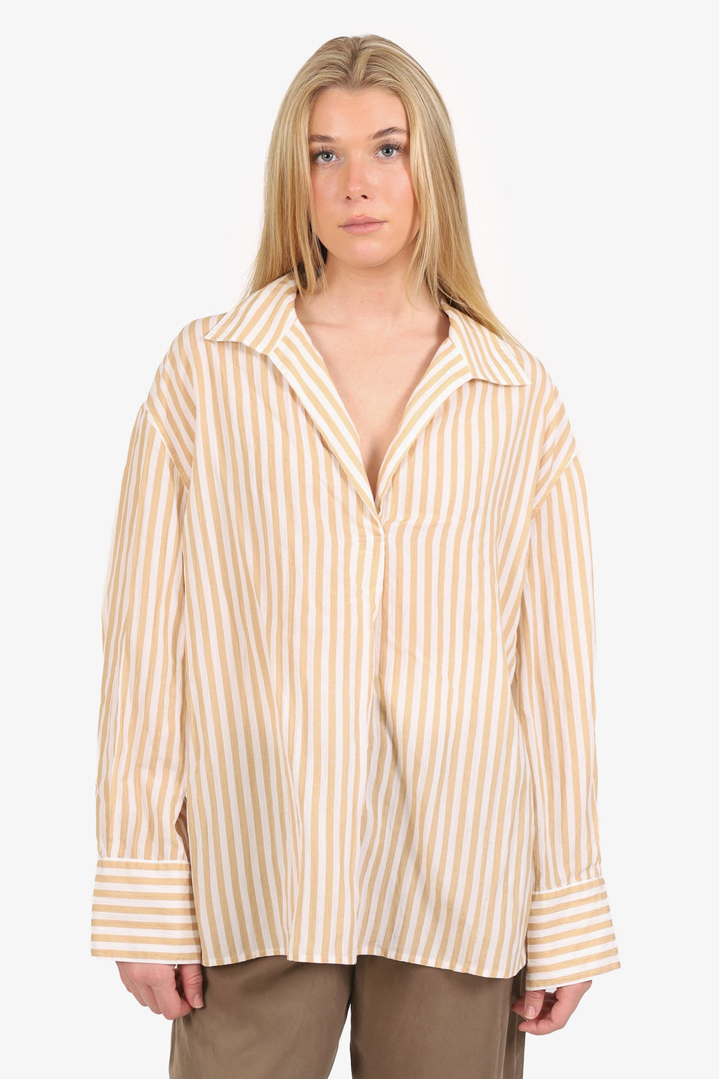 Vince Camel/White Striped Collar Shirt Size XL