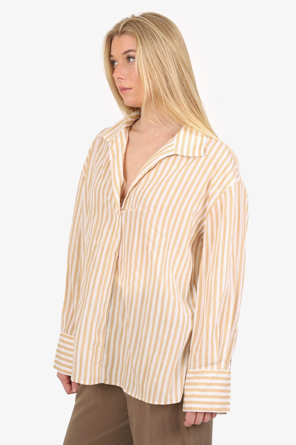 Vince Camel/White Striped Collar Shirt Size XL
