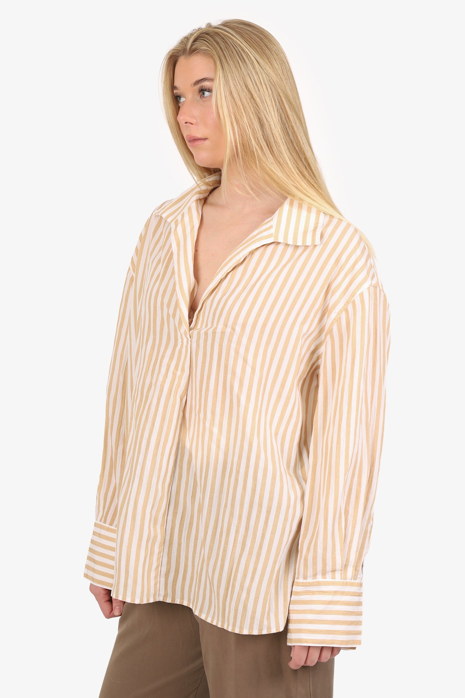 Vince Camel/White Striped Collar Shirt Size XL