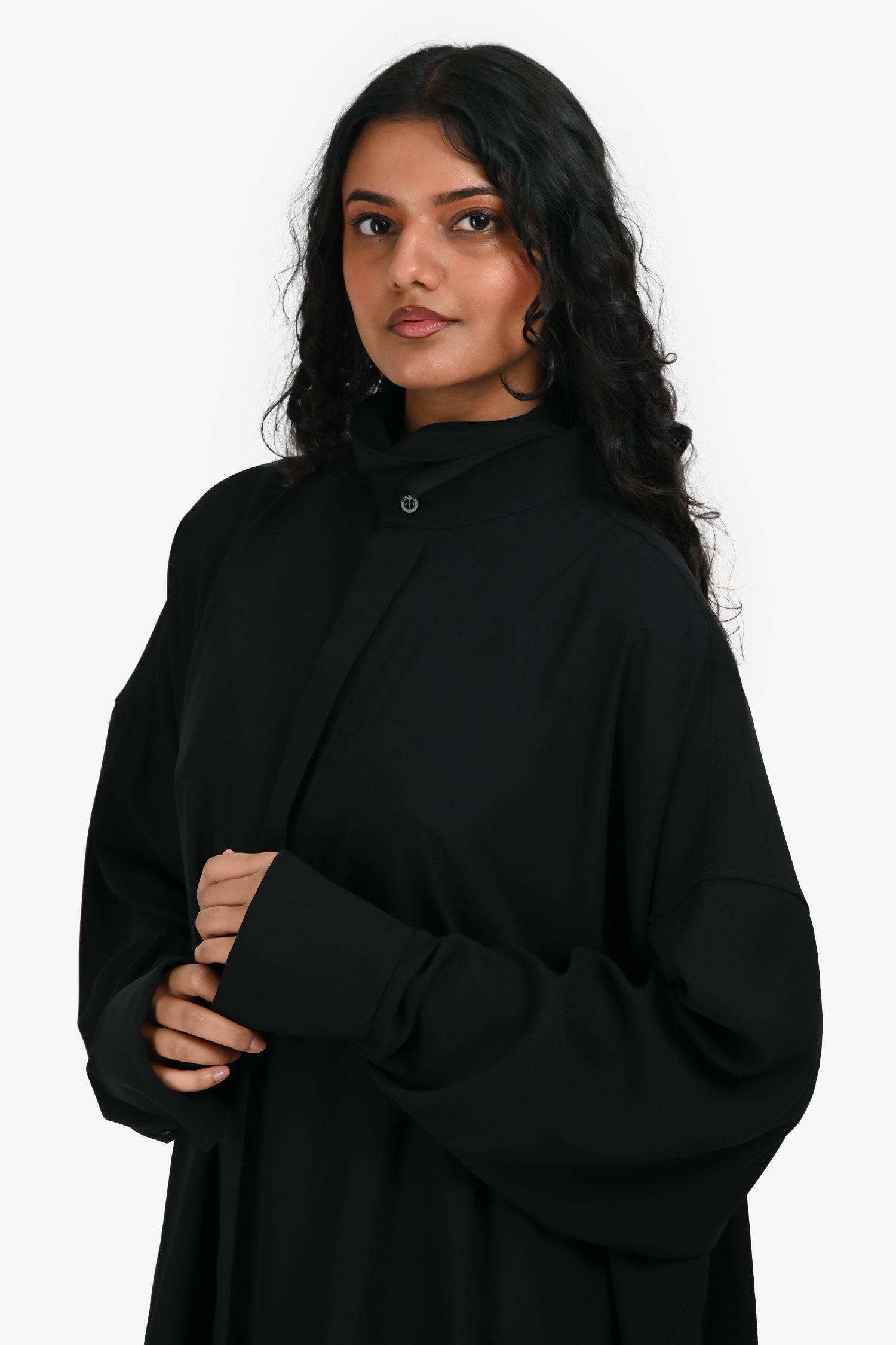 Balenciaga 2020 Black Neck Tie Oversized Button Up Shirt Size 34