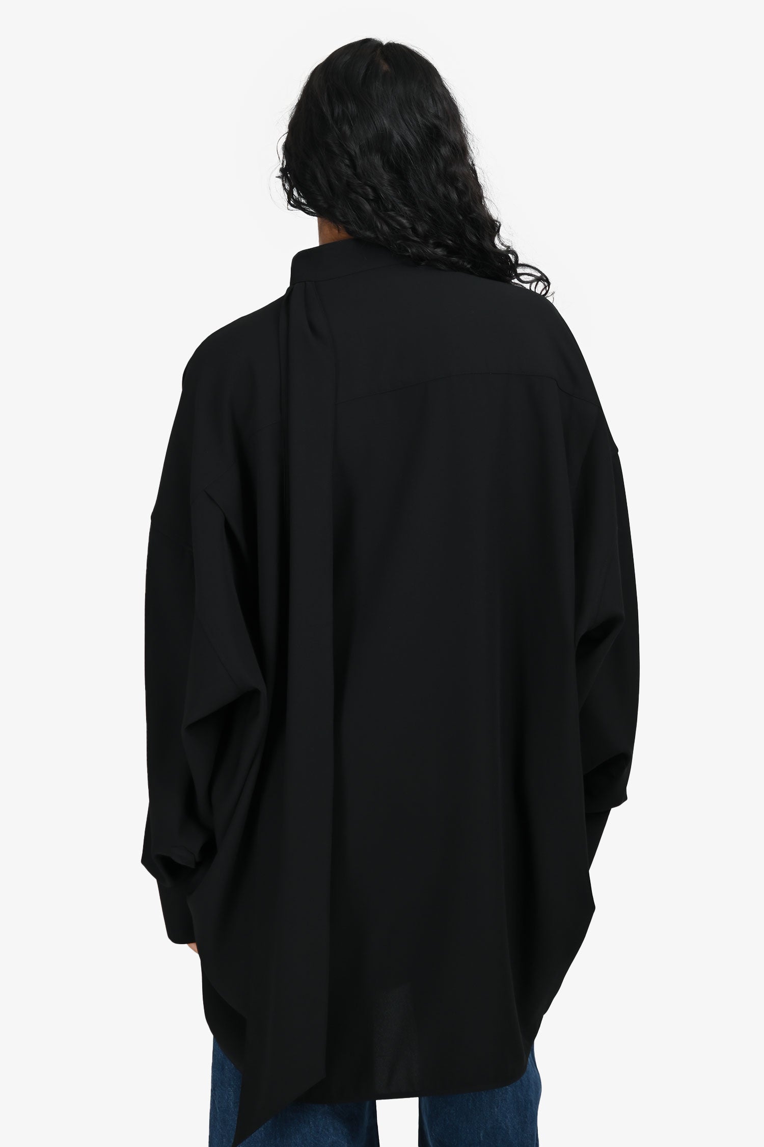 Balenciaga 2020 Black Neck Tie Oversized Button Up Shirt Size 34