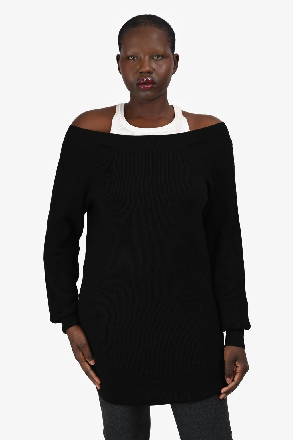 T By Alexander Wang White/Black Ribbed Knit Mini Dress Size L