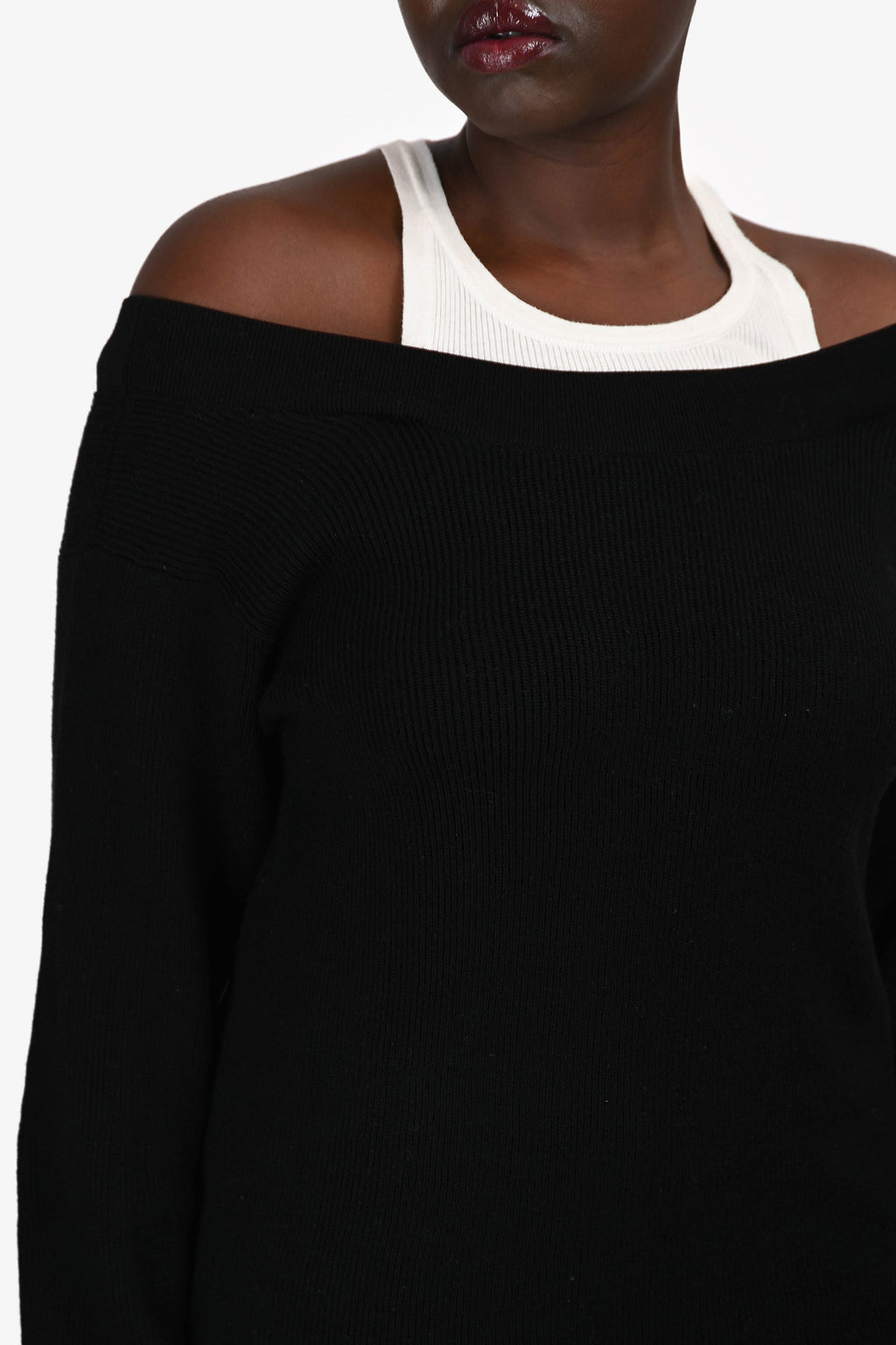 T By Alexander Wang White/Black Ribbed Knit Mini Dress Size L