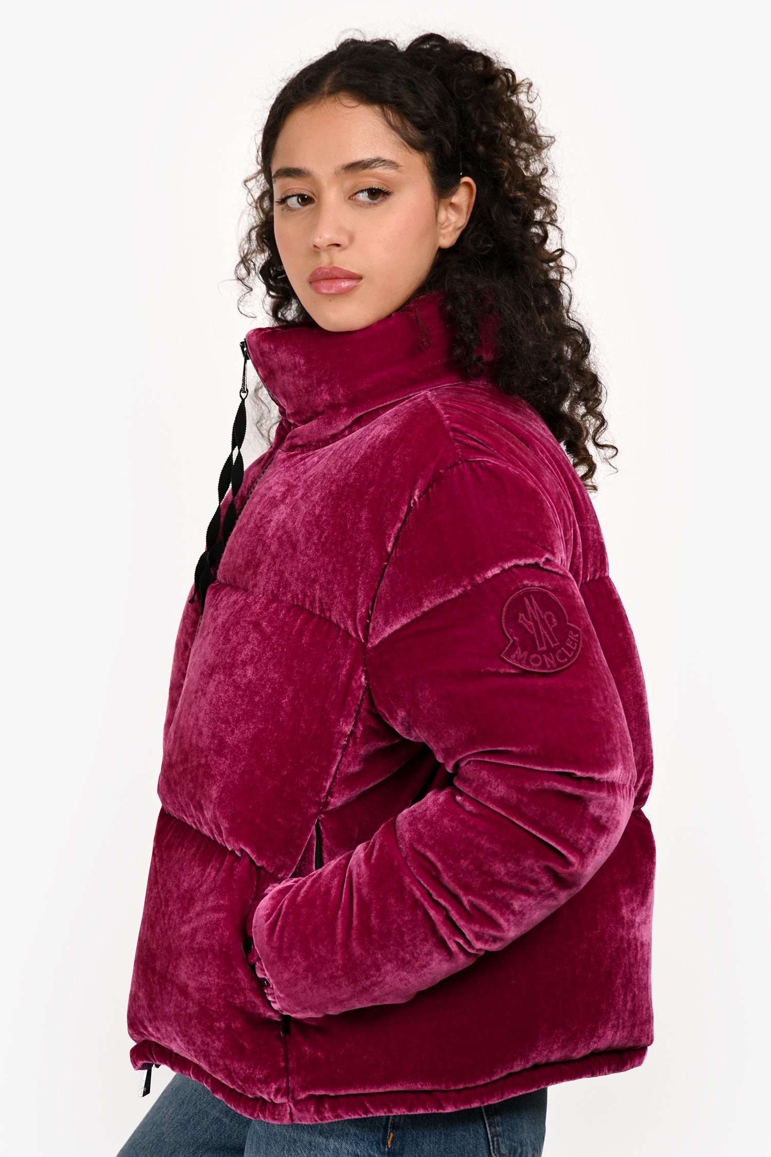 Moncler Magenta Velvet Rimac Giubbotto Down Jacket Size 4