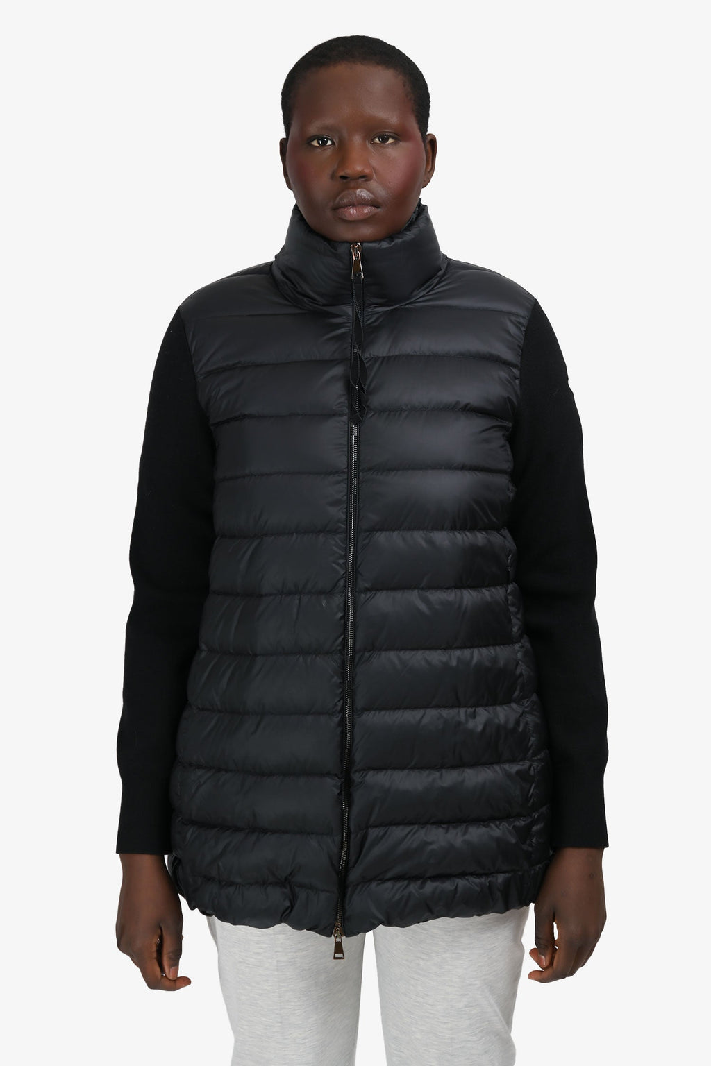 Moncler Black Wool Knit Sleeve Down Jacket Size L