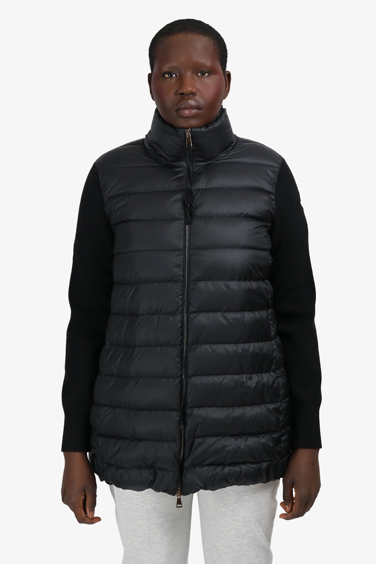 Moncler Black Wool Knit Sleeve Down Jacket Size L