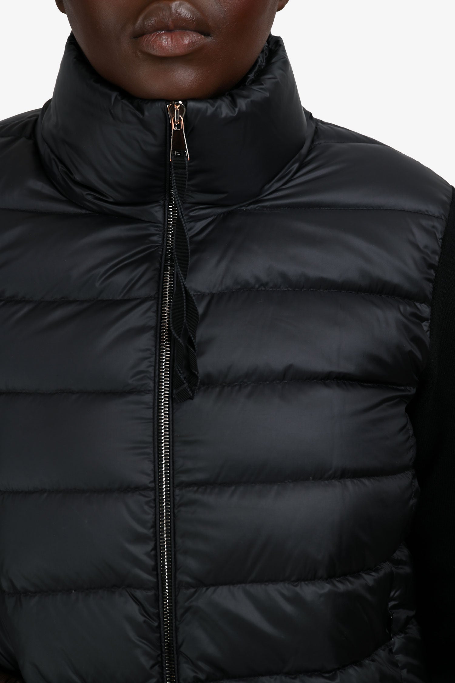Moncler Black Wool Knit Sleeve Down Jacket Size L