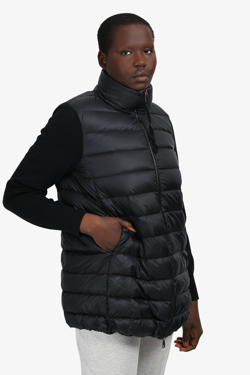 Moncler Black Wool Knit Sleeve Down Jacket Size L