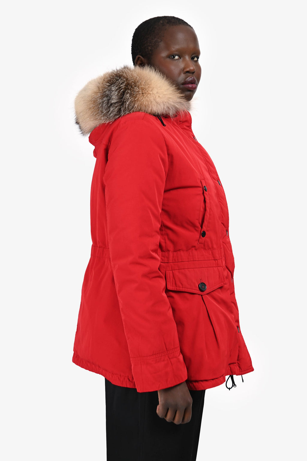 Moncler Red Macareux Giubbotto Fur Hooded Parka Down Coat Size 5