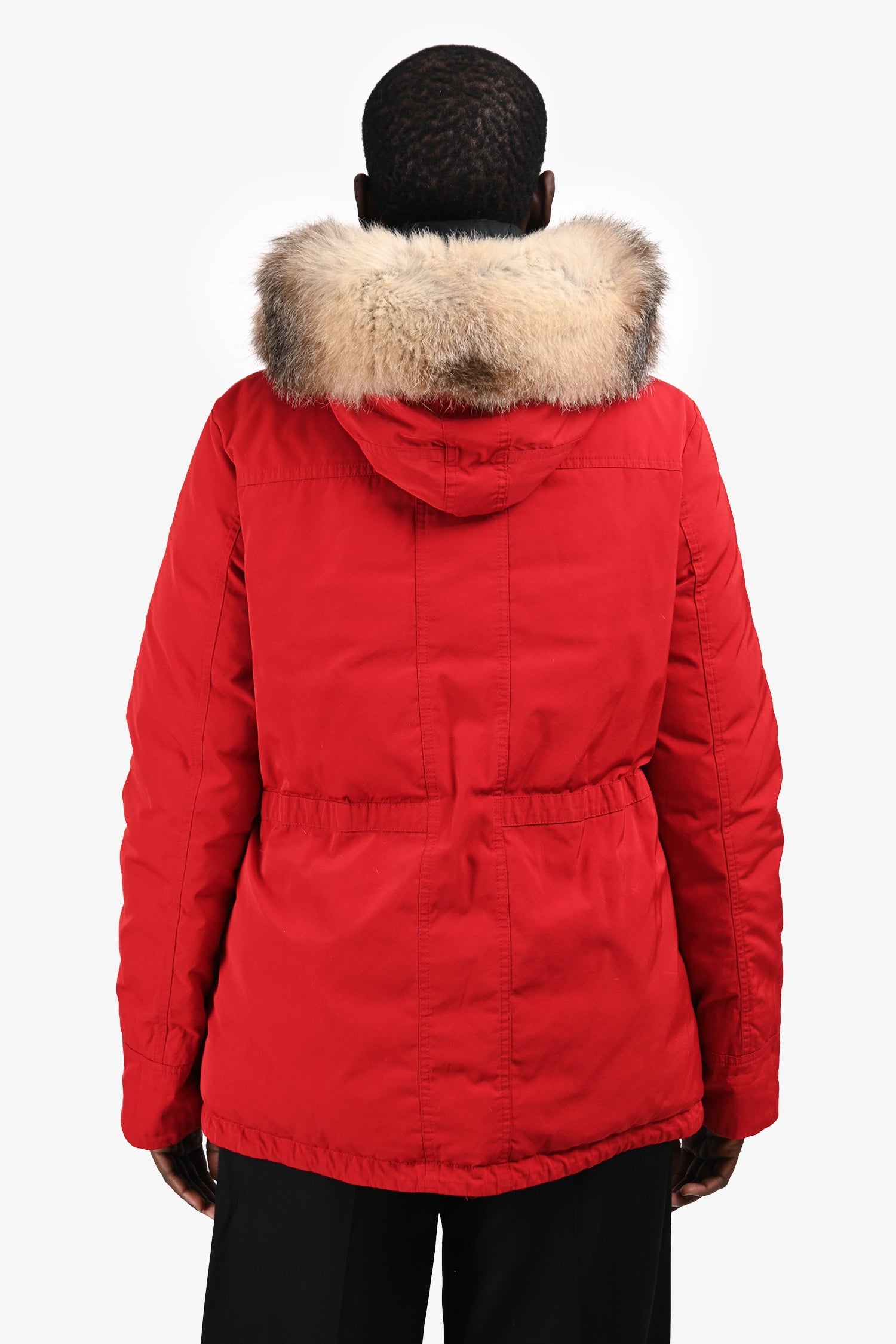 Moncler Red Macareux Giubbotto Fur Hooded Parka Down Coat Size 5