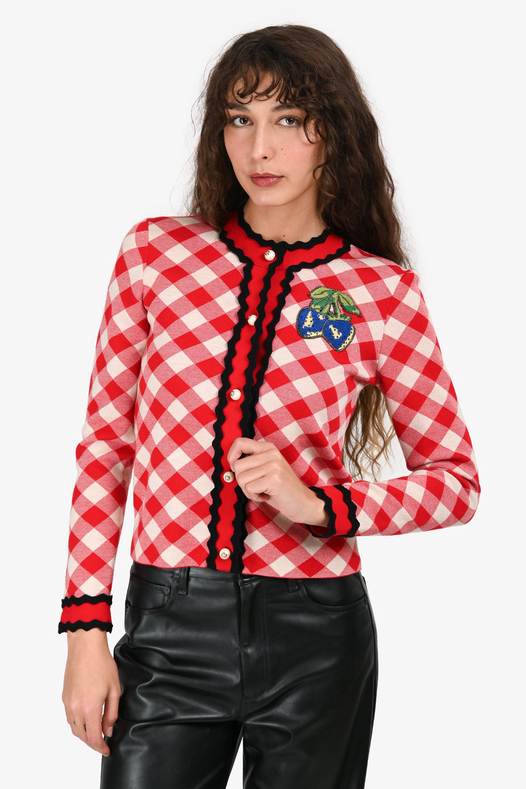 Gucci Red Wool Patterned Strawberry Embroidered igan Size 12 Kids
