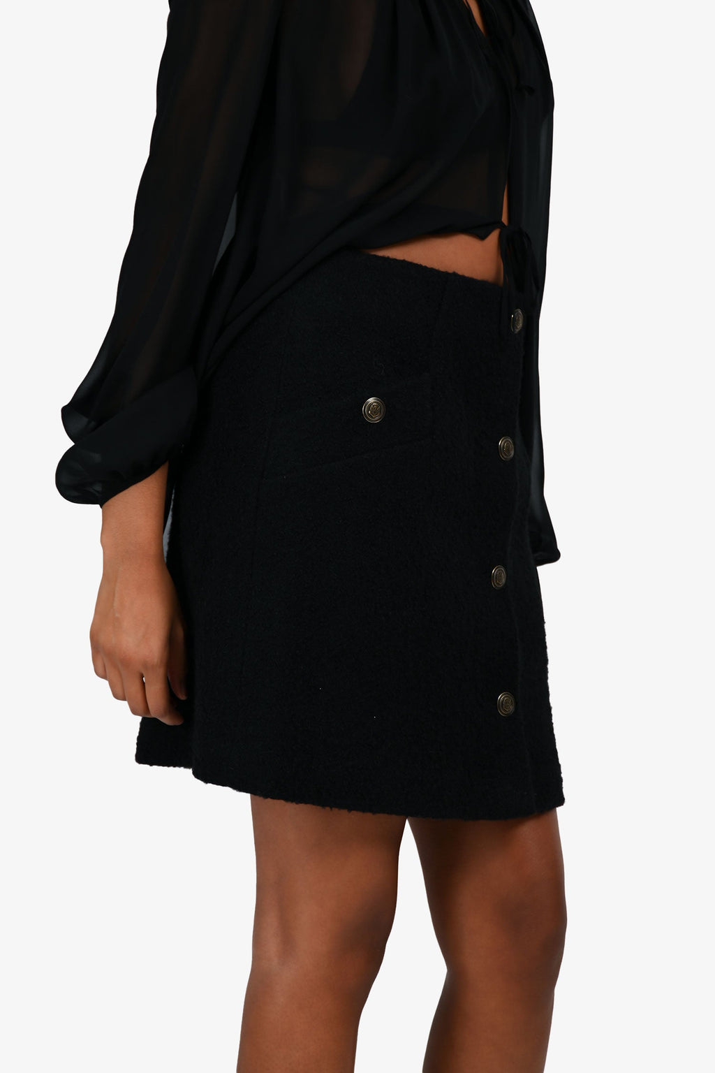 Maje Black Tweed Front Button Skirt Size 38