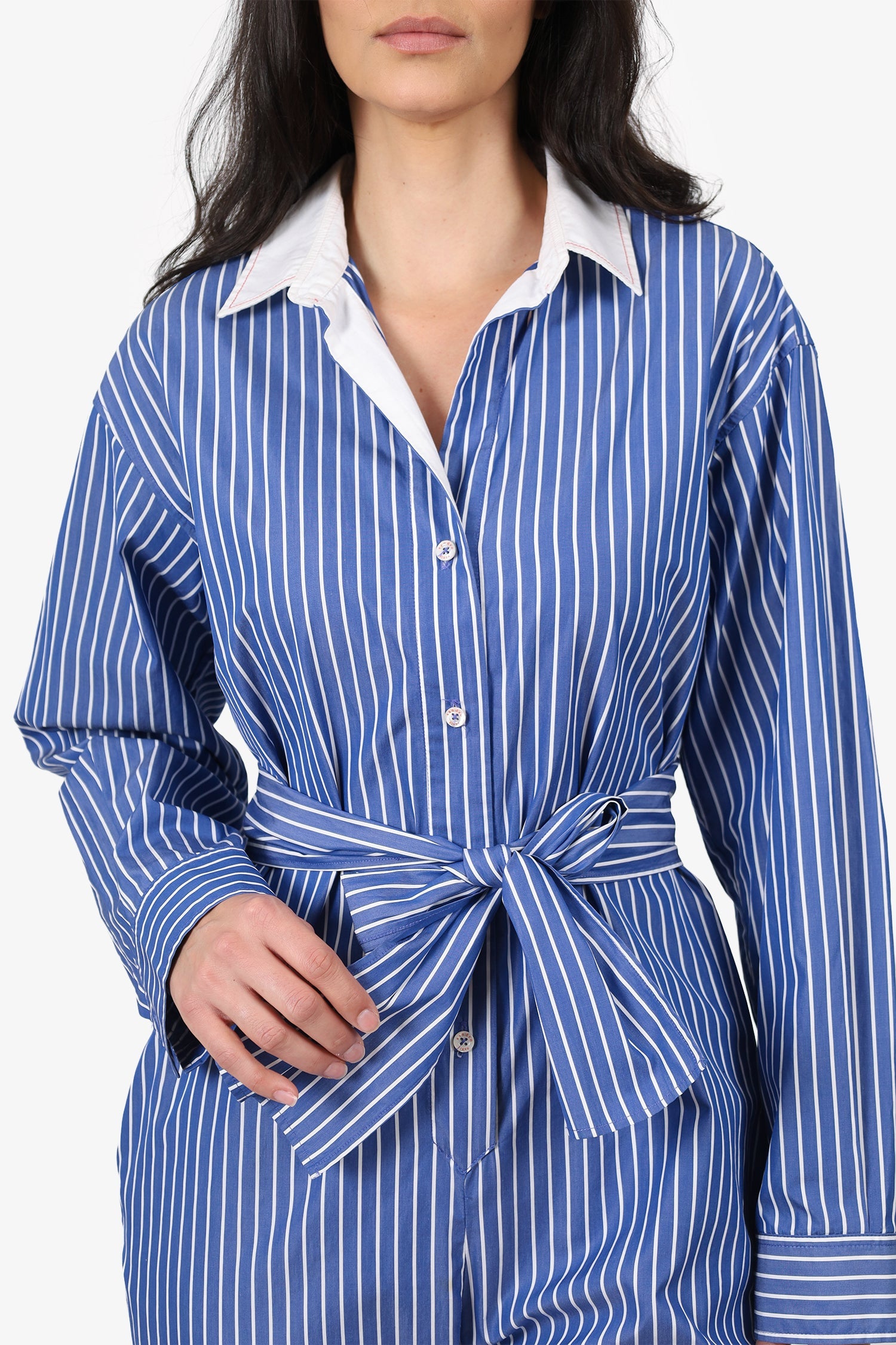 Sandro Blue/White Striped Button Up Jumpsuit Size 40