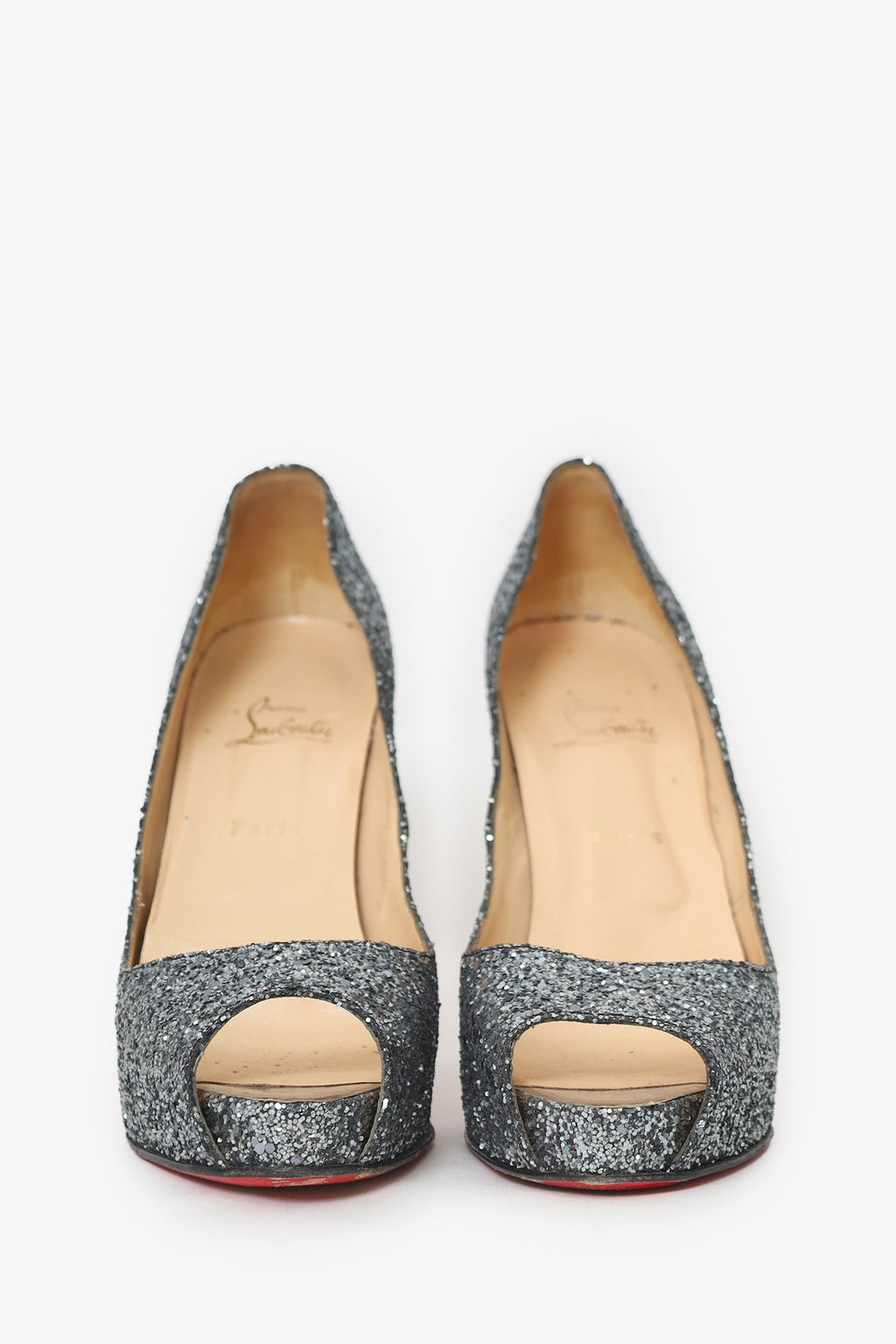 Christian Louboutin Grey Sparkle Peep Toe Heels Size 42