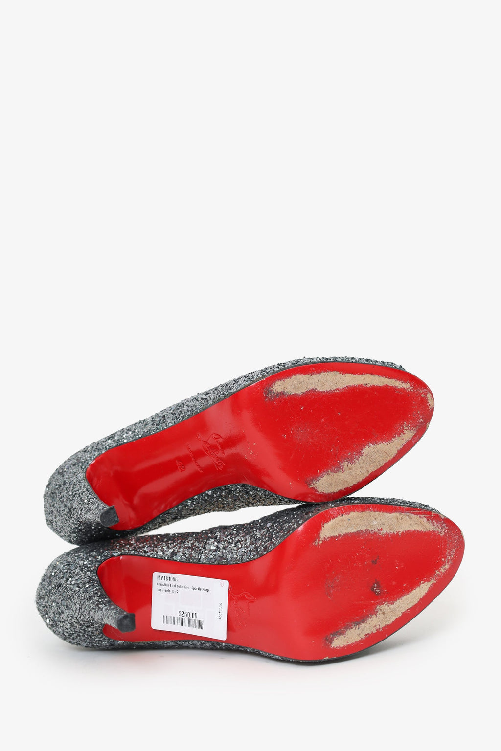 Christian Louboutin Grey Sparkle Peep Toe Heels Size 42