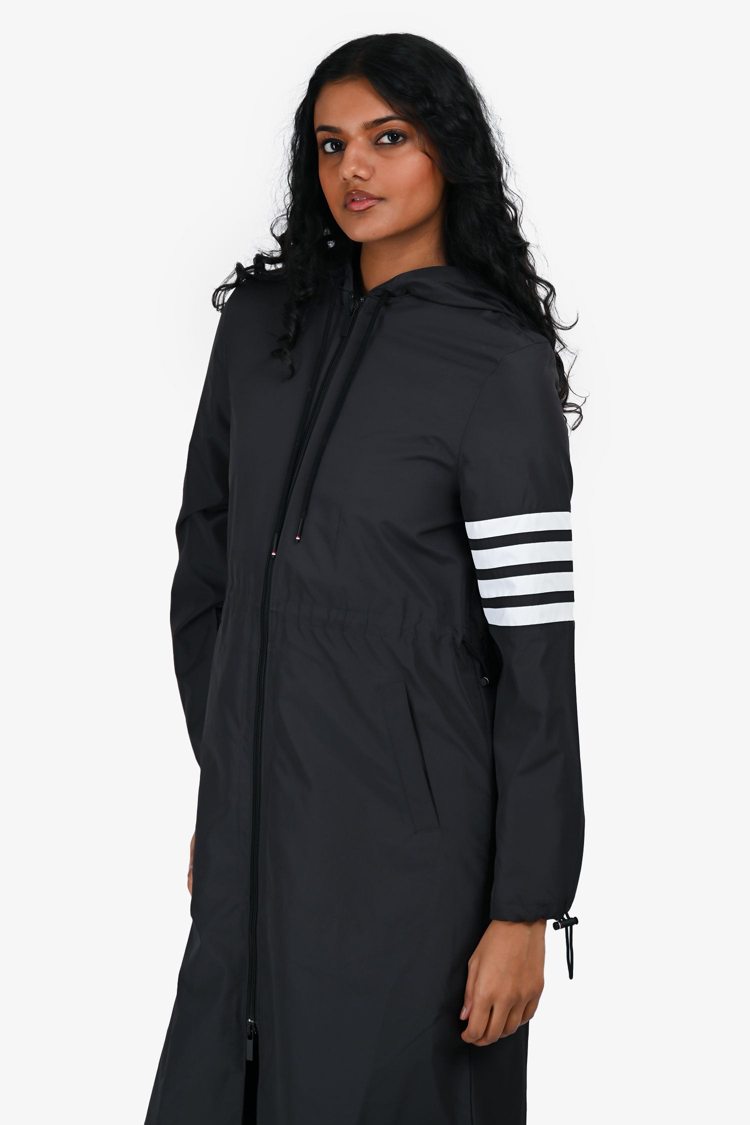 Thom Brown Black Striped Detail Hooded Raincoat Size 38