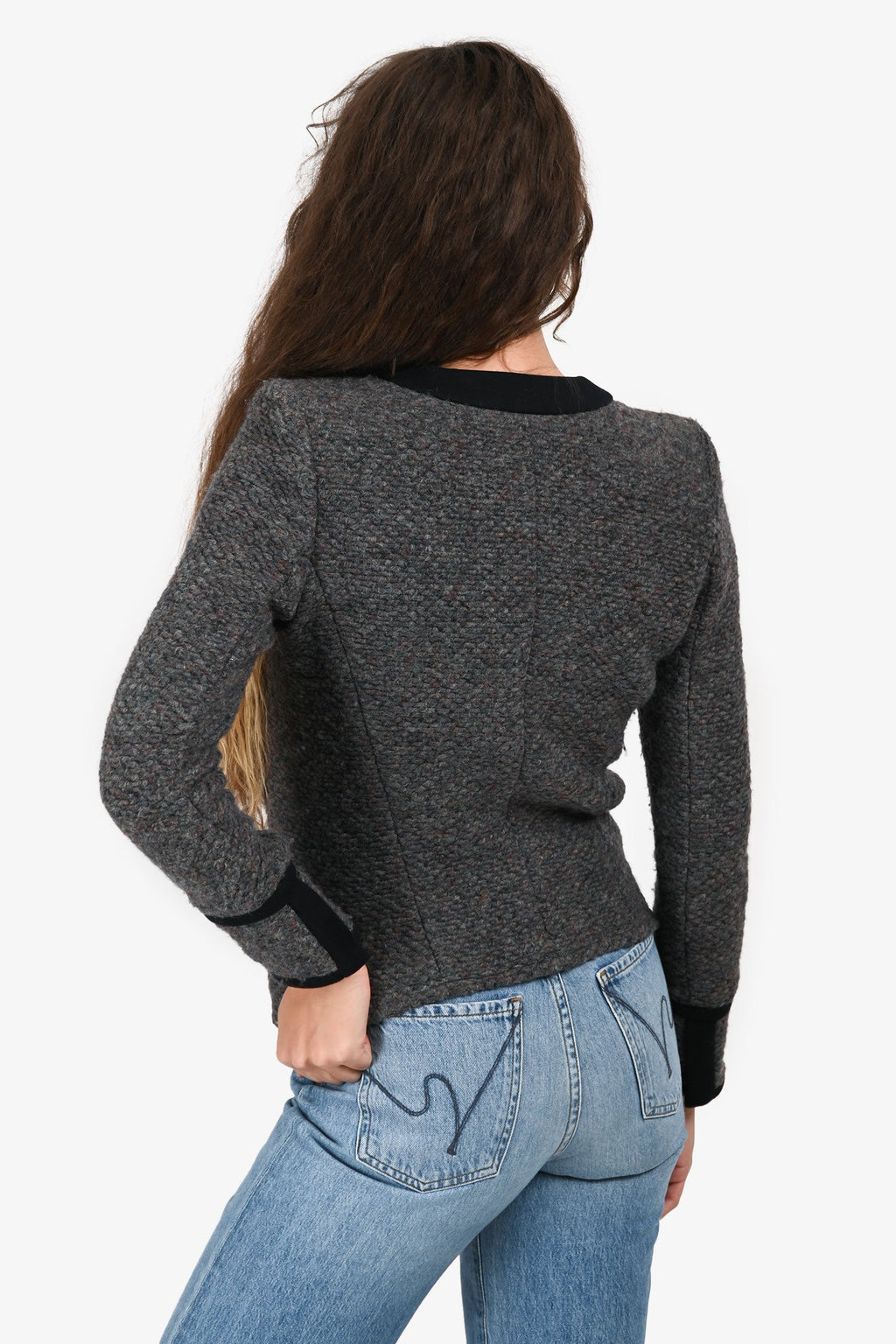 IRO Grey/Black Wool Shoulder Padded Tweed Jacket Size 36
